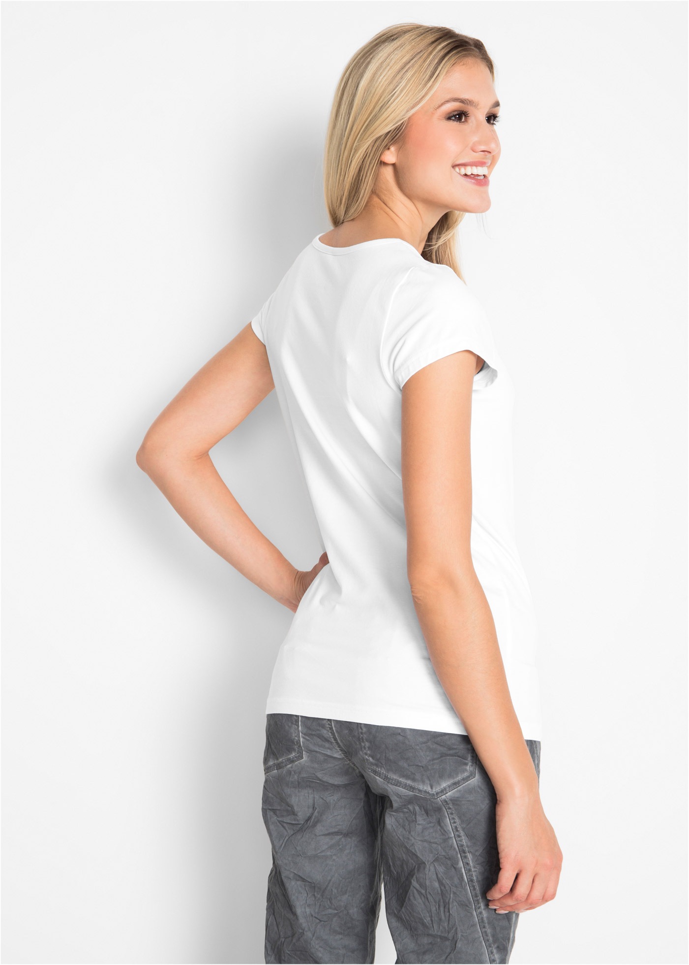 bonprix T-Shirt figurbetonte slim fit Passform, Kurzarm, aus Baumwolle und günstig online kaufen