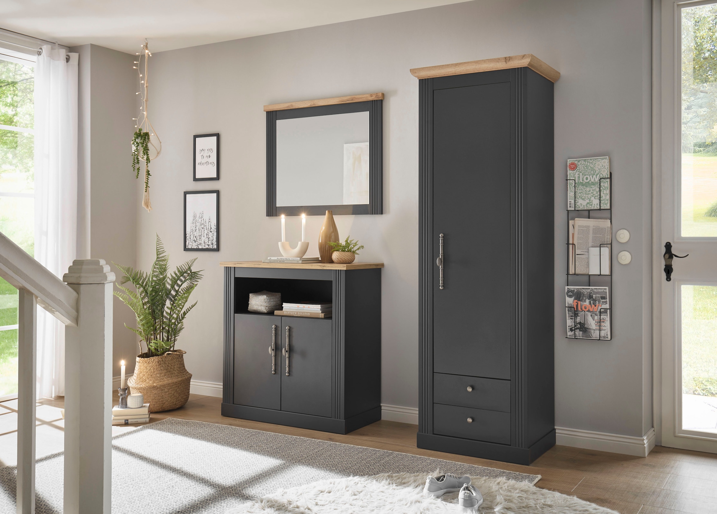 Home affaire Garderoben-Set »WESTMINSTER TOPSELLER!«, (3 St., Kommode, Spiegel, Garderobenschrank), im romantischen Landhausstil