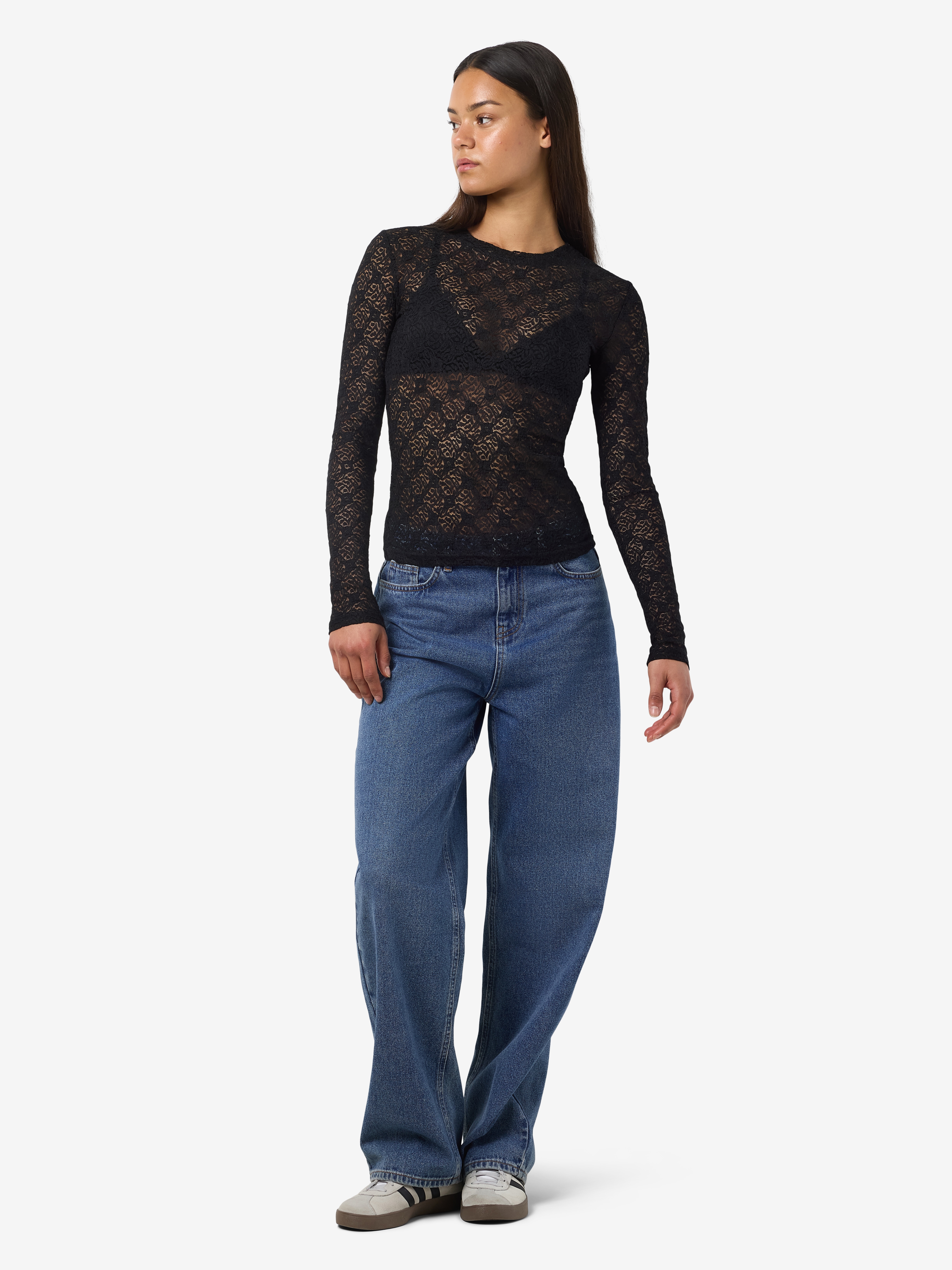 Thumbnail - Noisy may Spitzenshirt "NMJUDITH L/S LACE TOP NOOS" Kunstfaser, regular fit