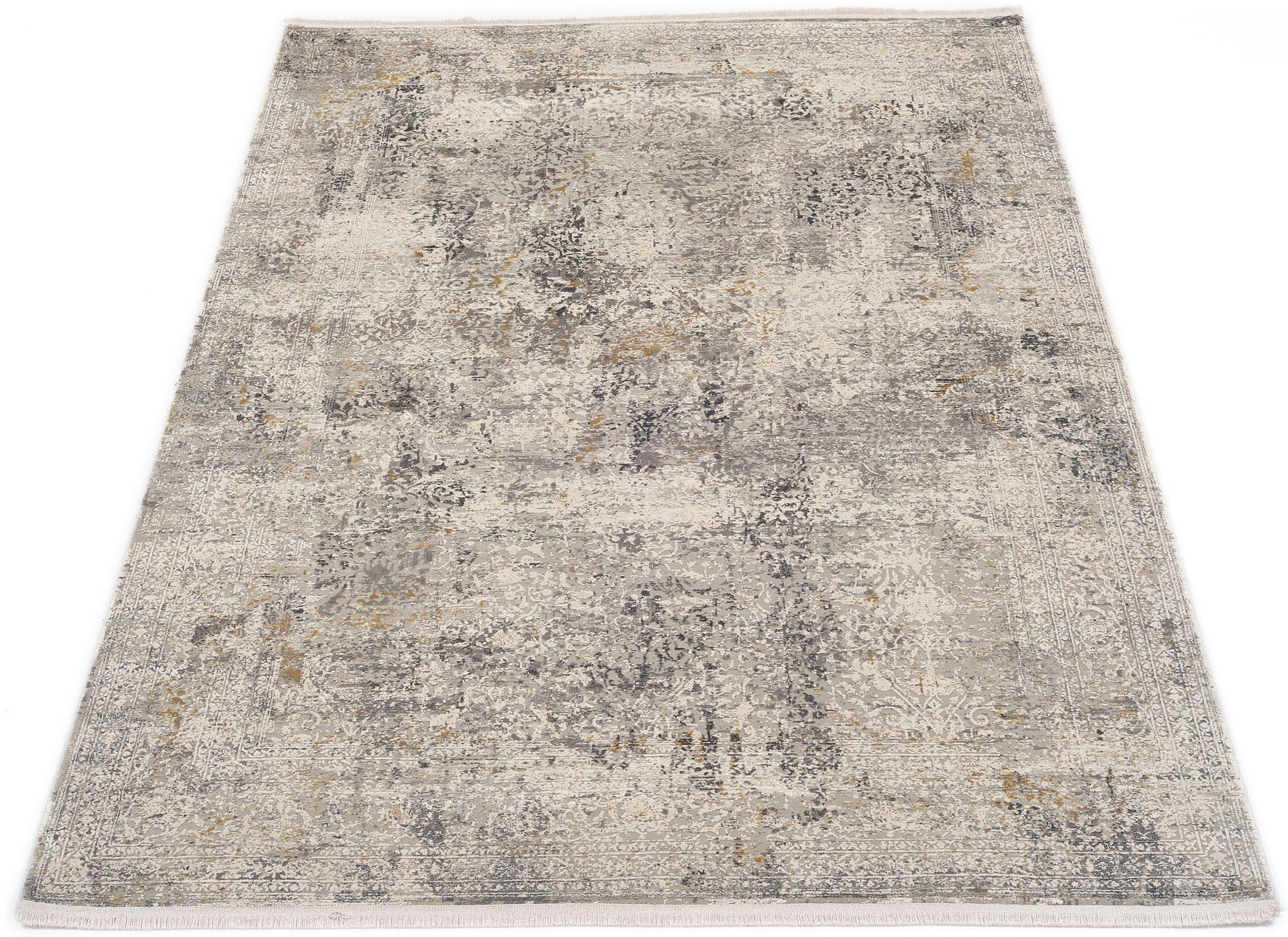 Läufer OCI DIE TEPPICHMARKE "BESTELLER CAVA", grau, B:80cm H:8mm L:250cm, Viskose, Teppiche, Läufer, Glanz Viskose, mit Fransen, Hoch Tief Struktur, Vintage, Wohnzimmer