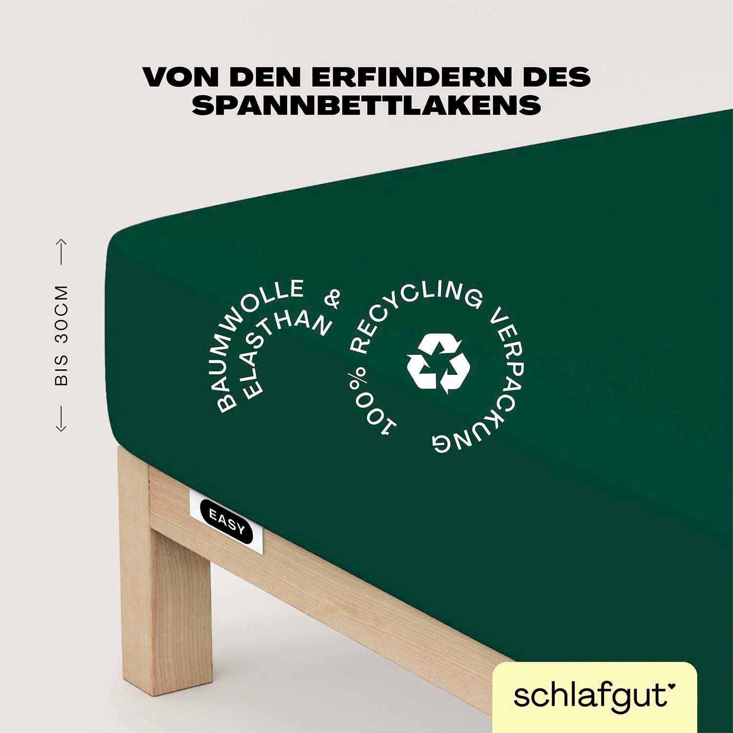 Schlafgut Spannbettlaken "EASY JERSEY ELASTHAN Bettlaken, 170 g/m², 95% Baumwolle, 5% Elasthan" Spannbettlaken bis 30 cm Höhe, bügelfrei, pflegeleicht, perfekter Sitz
