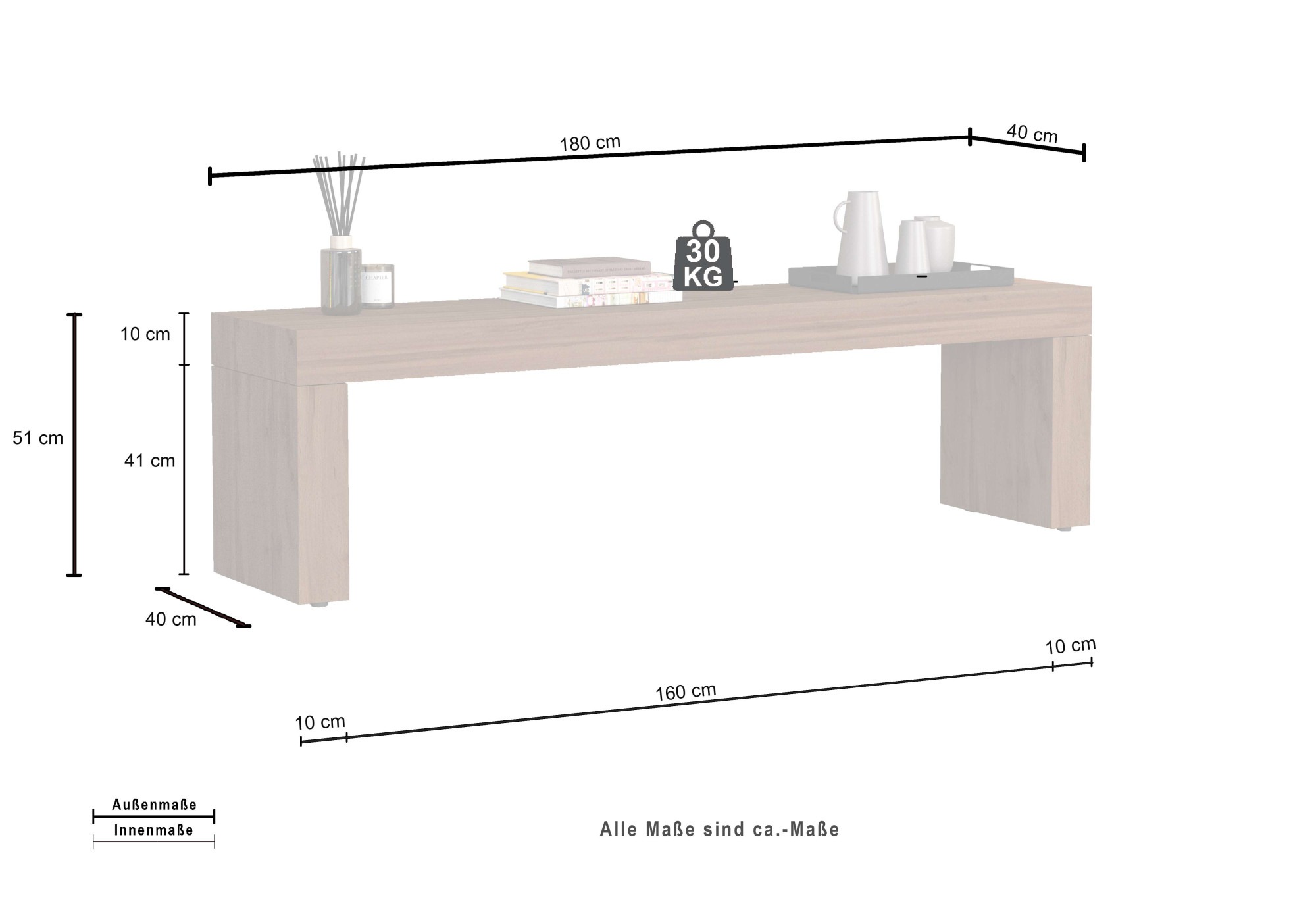 INOSIGN TV-Brücke »CHRONOS Breite 180 cm, mit eine 10 cm dicken stabilen folding Platte«, (1 St.), TV-Board, Medienbrücke, TV-Aufsatz 'Made in Italy'