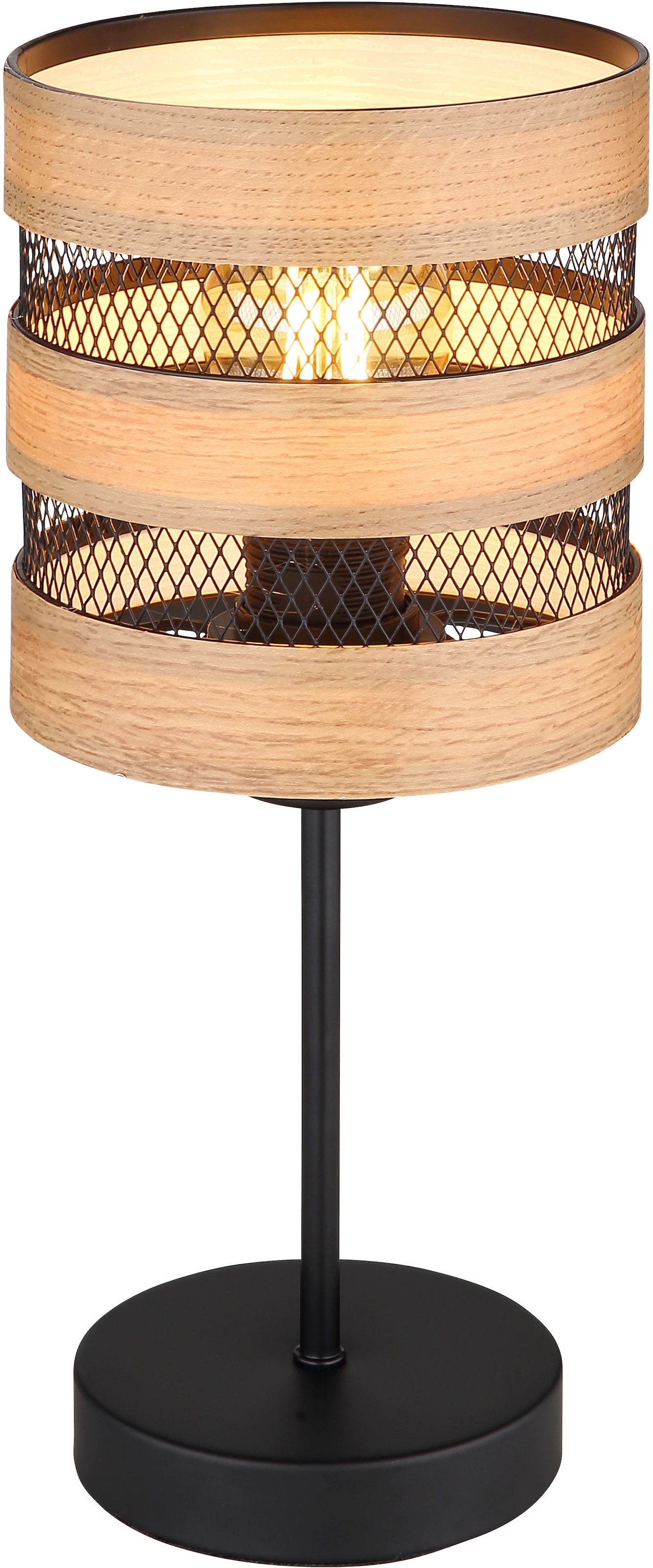GLOBO LIGHTING Tischleuchte »SOENI«, Leuchtmittel E27 | ohne Leuchtmittel, Tischlampe/Metallgeflecht/Holzoptik/Wohnzimmer/Schlafzimmer