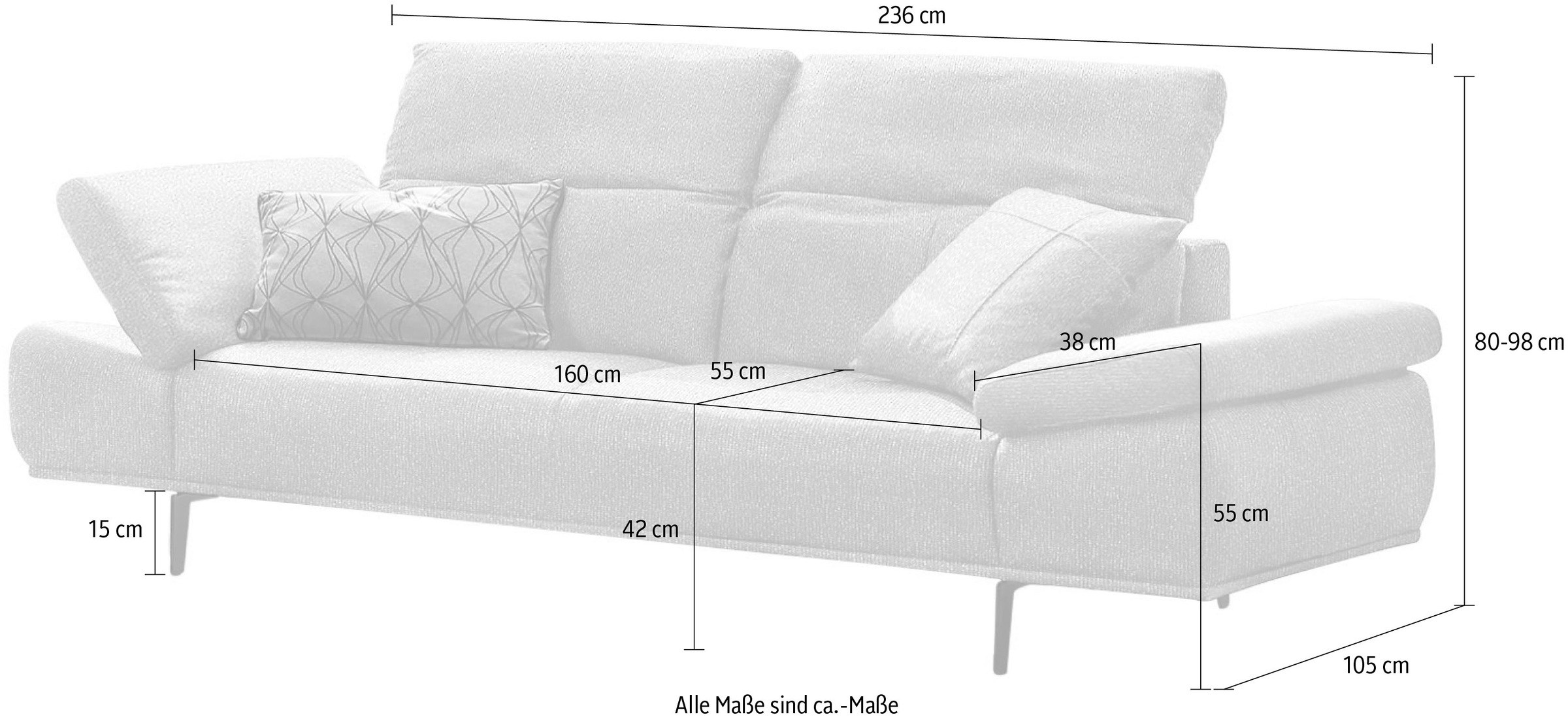 W.SCHILLIG 2,5-Sitzer »levi«, inklusive Kopfstützenverstellung & Seitenteilverstellung, Breite 236cm