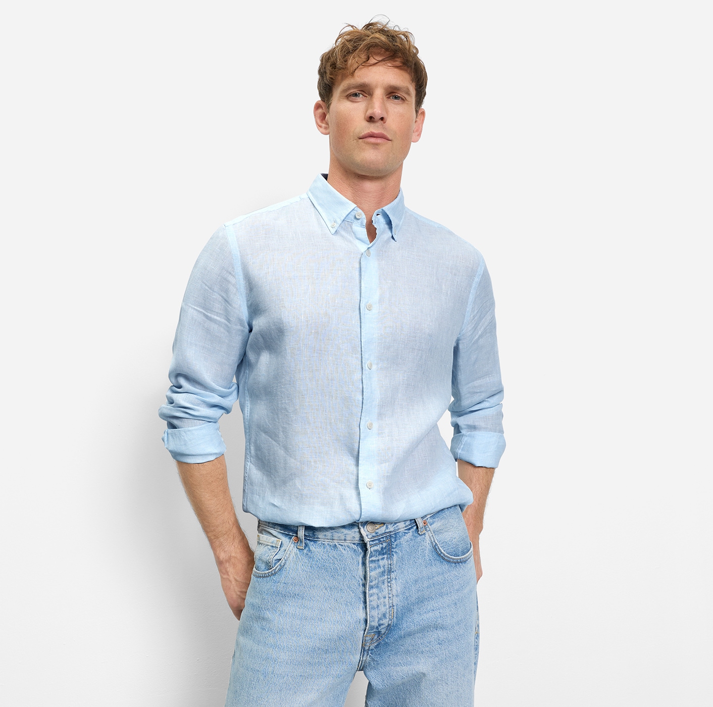 OLYMP Langarmhemd Casual, Button-down-Kragen, regular fit, Leinen günstig online kaufen