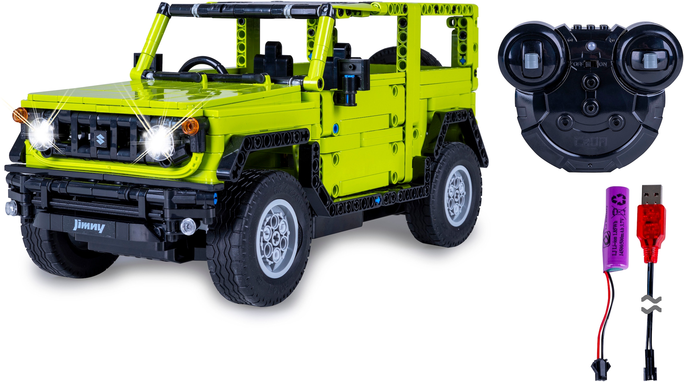 Jamara RC-Auto »CaDA, Suzuki Jimny 1:12 grün 2,4GHz Bricks«, (579 tlg.), mit LED Licht