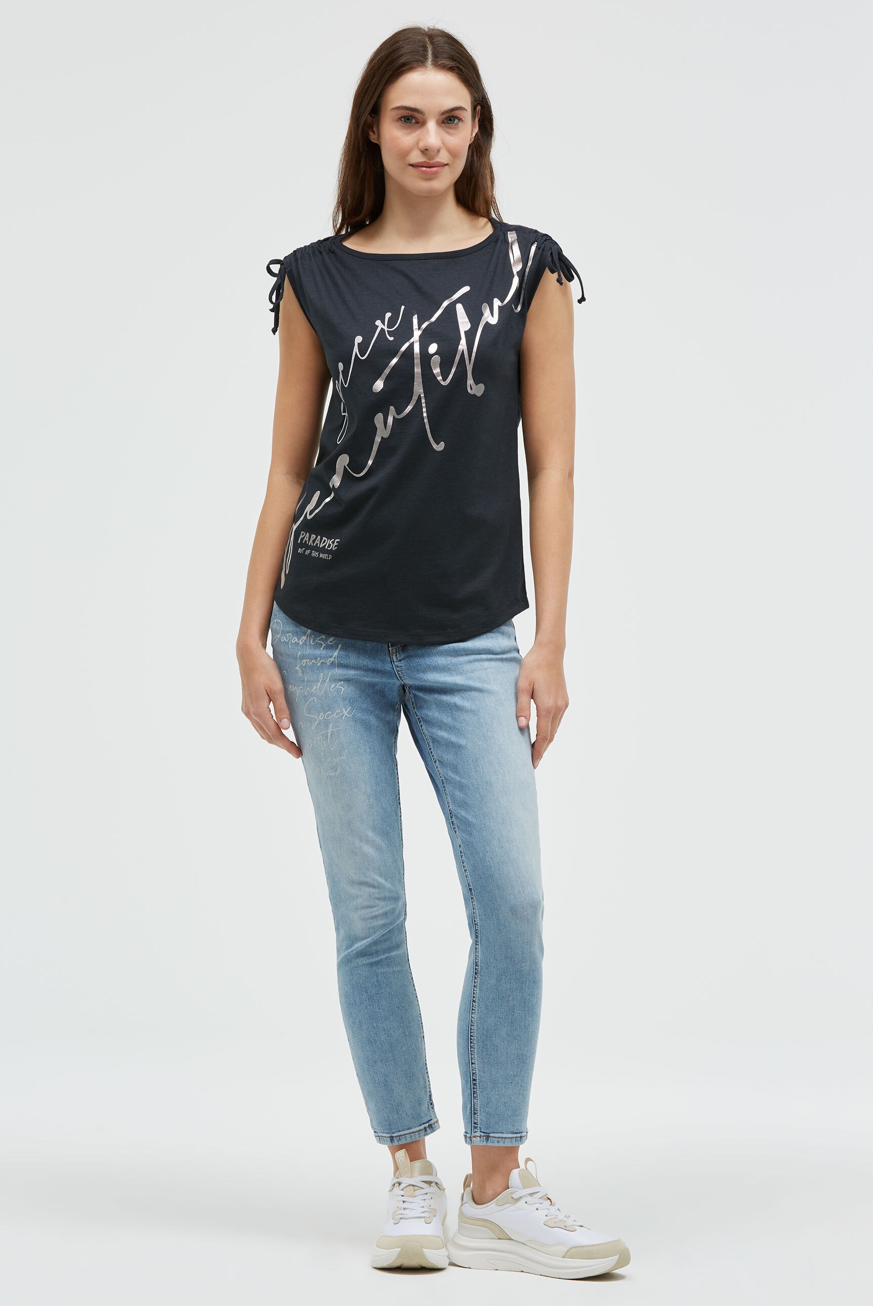 SOCCX Rundhalsshirt mit Ausbrenner-Effekten