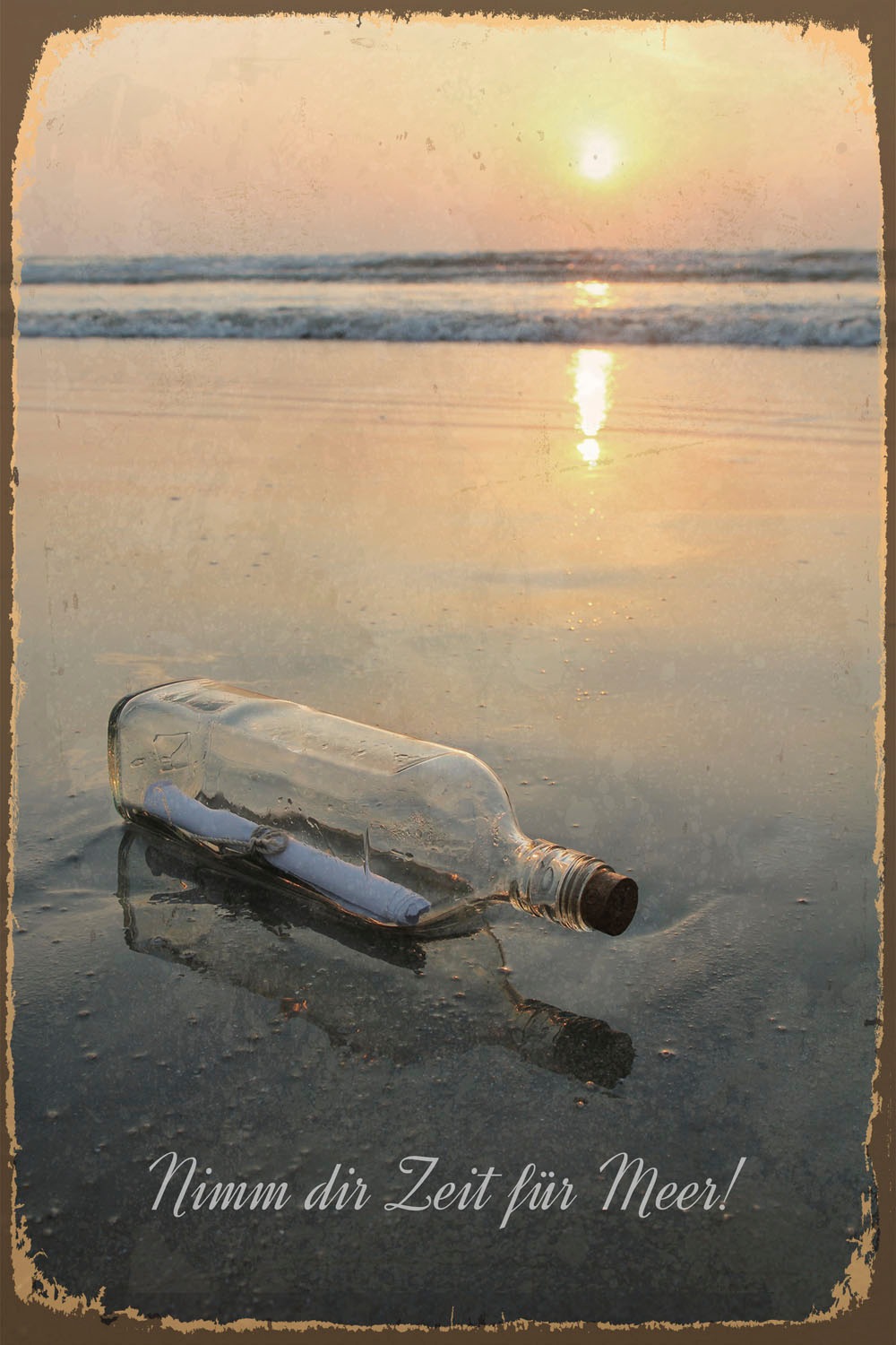 queence Metallbild "Flaschenpost", Strand-Schriftzug-Meer-Strand, (1 St.), günstig online kaufen