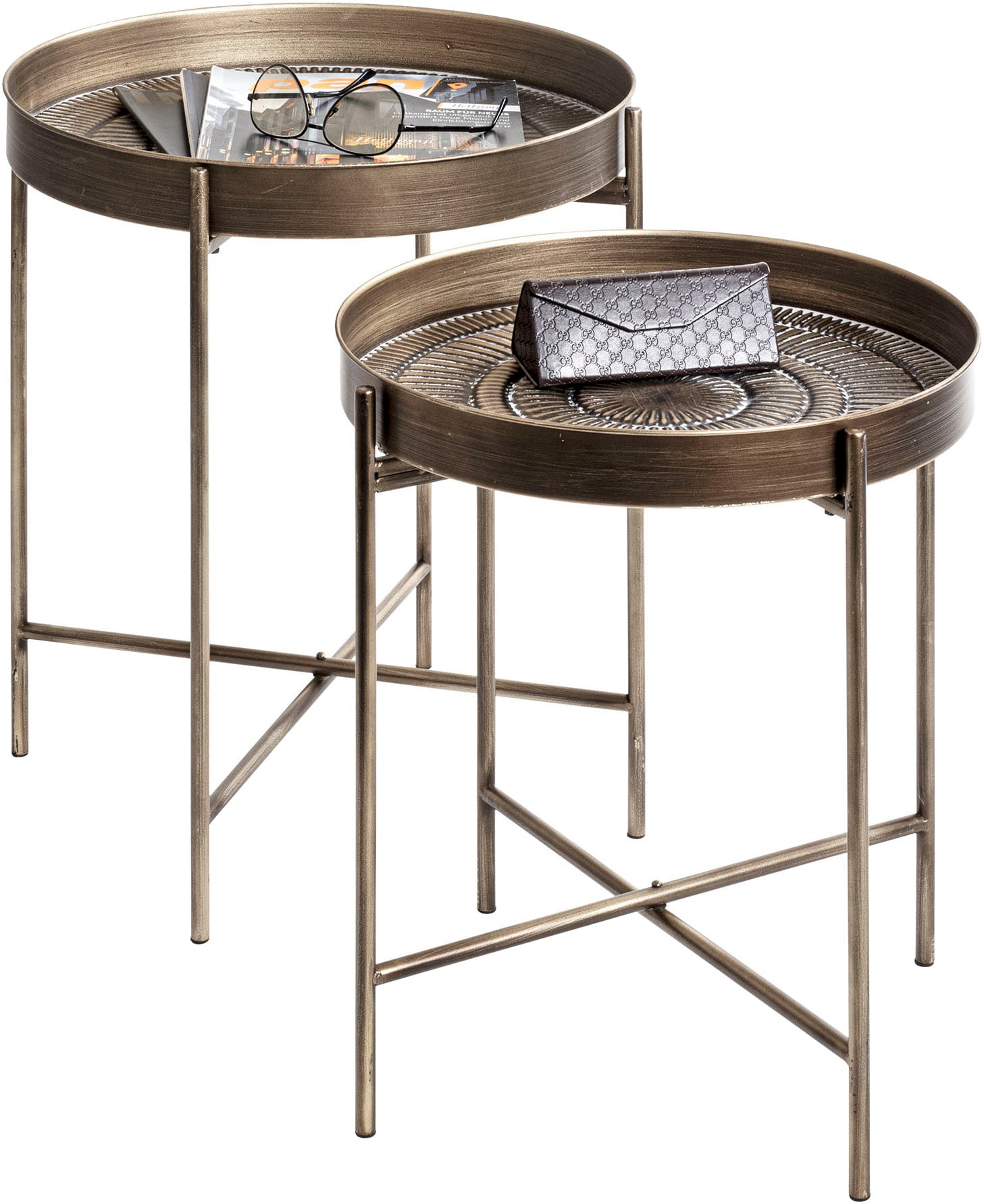 HAKU Beistelltisch "Sofatisch, Wohnzimmertisch" Set, 2er Set, 2 Stk. tlg. rund - aus Metall Kupfer - Ø/H 42/49 und 48/56 cm