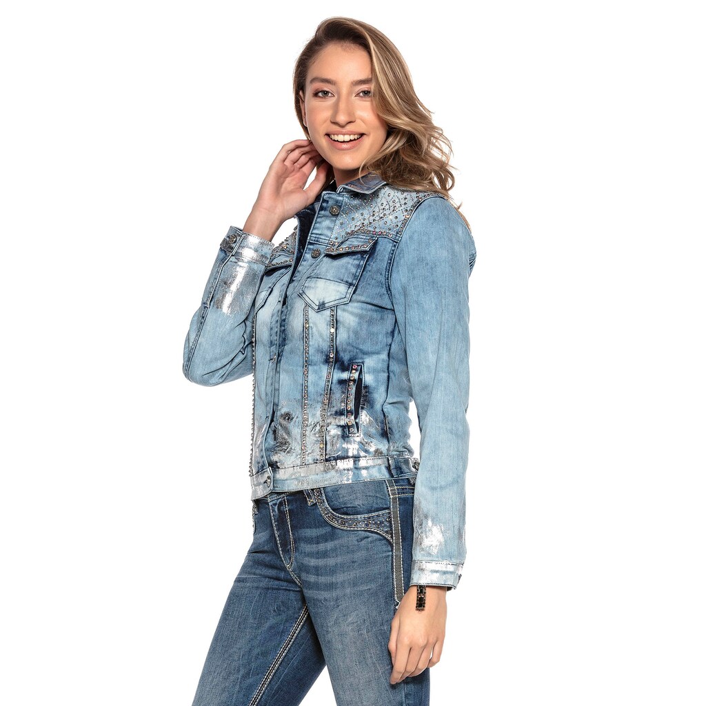 Cipo & Baxx Jeansjacke, mit Pailletten-Logo-Print