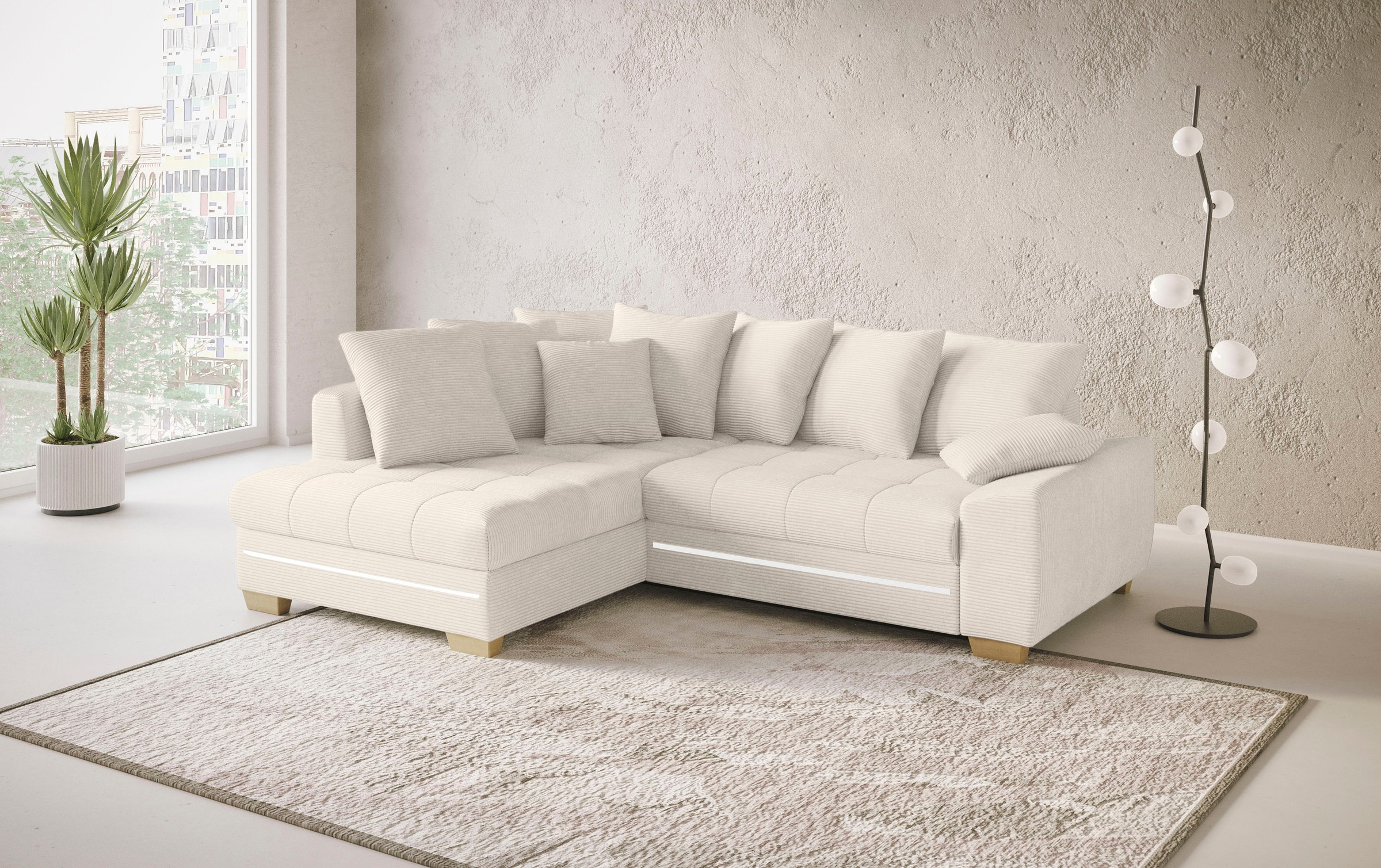 Mr. Couch Ecksofa »Nikita II, L-Form«, mit RGB-LED Beleuchtung, wahlweise mit Bett, Bettkasten, Kaltschaum