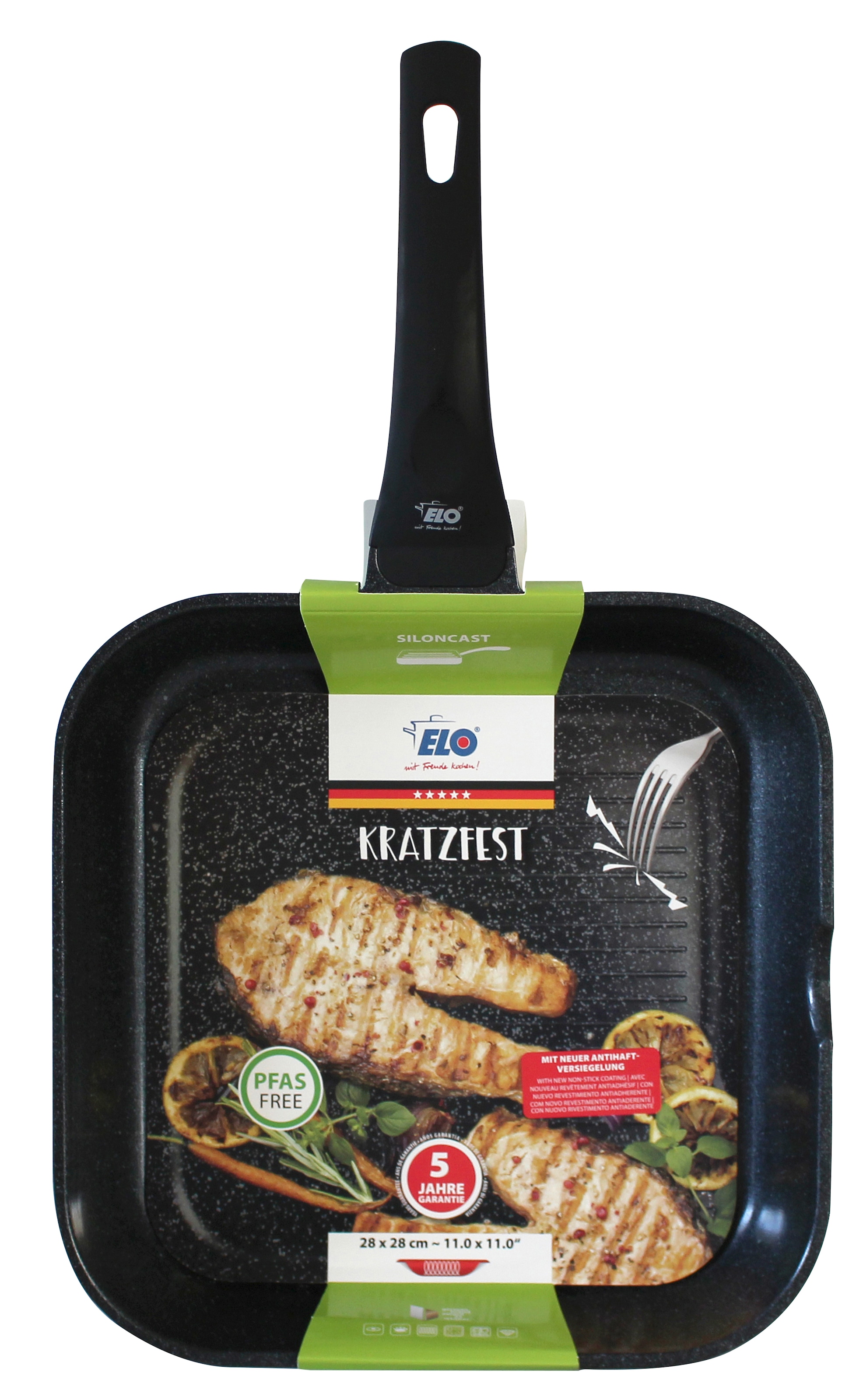 Elo Grillpfanne »Siloncast Grillpfanne 28 cm, mit großer Grillfläche«, Aluminiumguss, (1 tlg.), antihaftbeschichtet, hitzeisolierender Stiel, für alle Herdarten