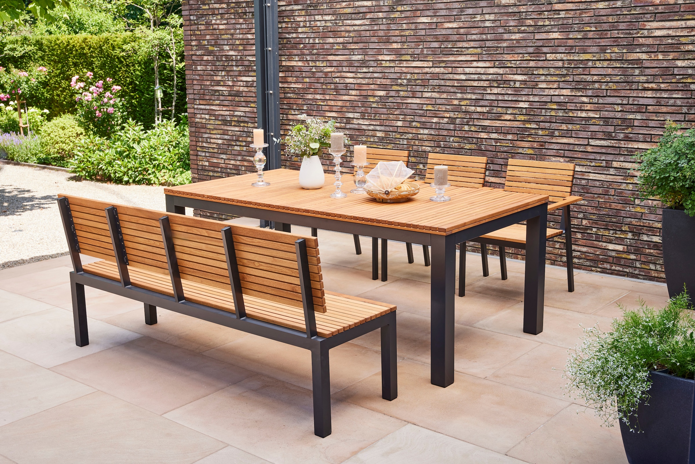 Siena Garden Gartenbank »Bozen 3er Aluminiumgestell anthrazit Robininenholz«, Flächen aus Robinienholz FSC® 100%