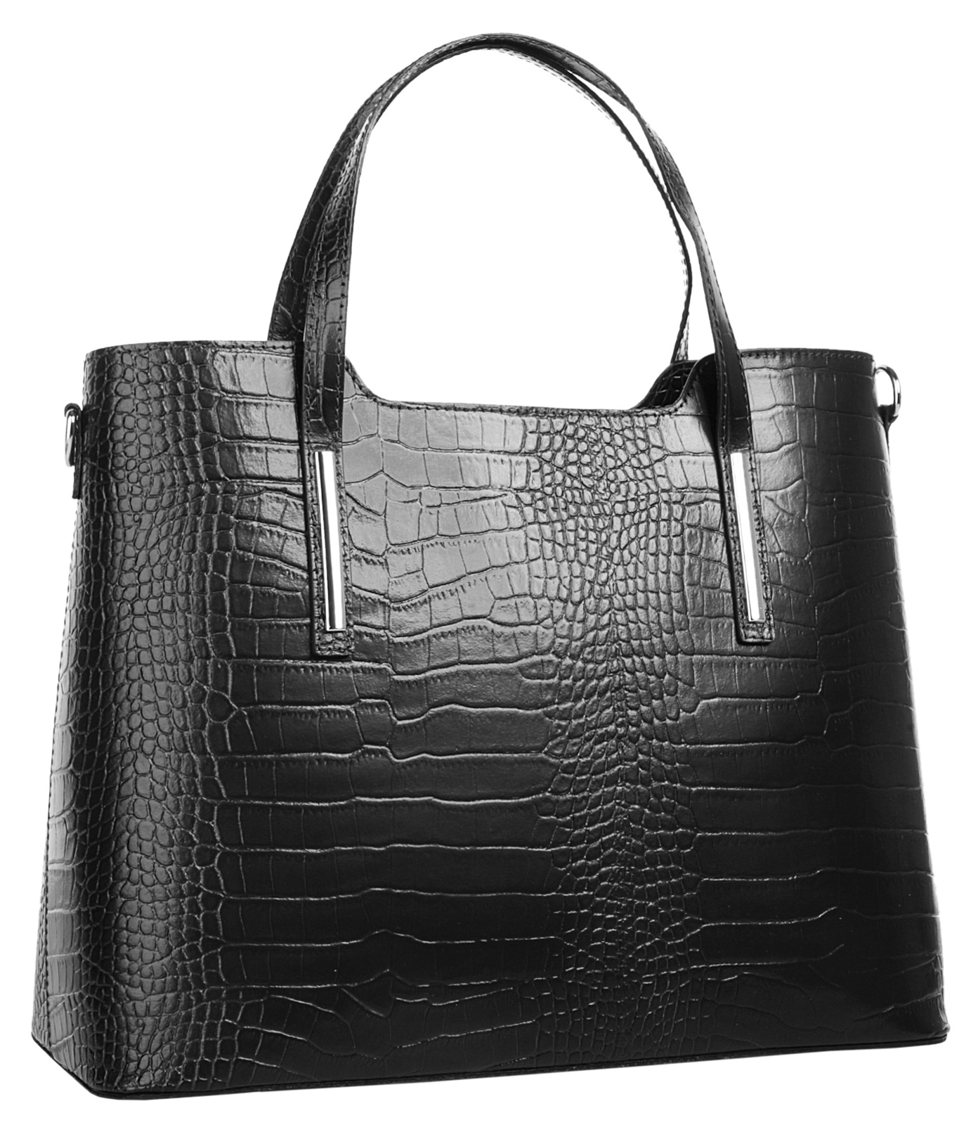 Henkeltasche CLUTY, Damen, Gr. B/H/T: 37cm x 29cm x 16cm onesize, schwarz, Leder, Reptilienprägung, Taschen, echt Leder, Made in Italy 2