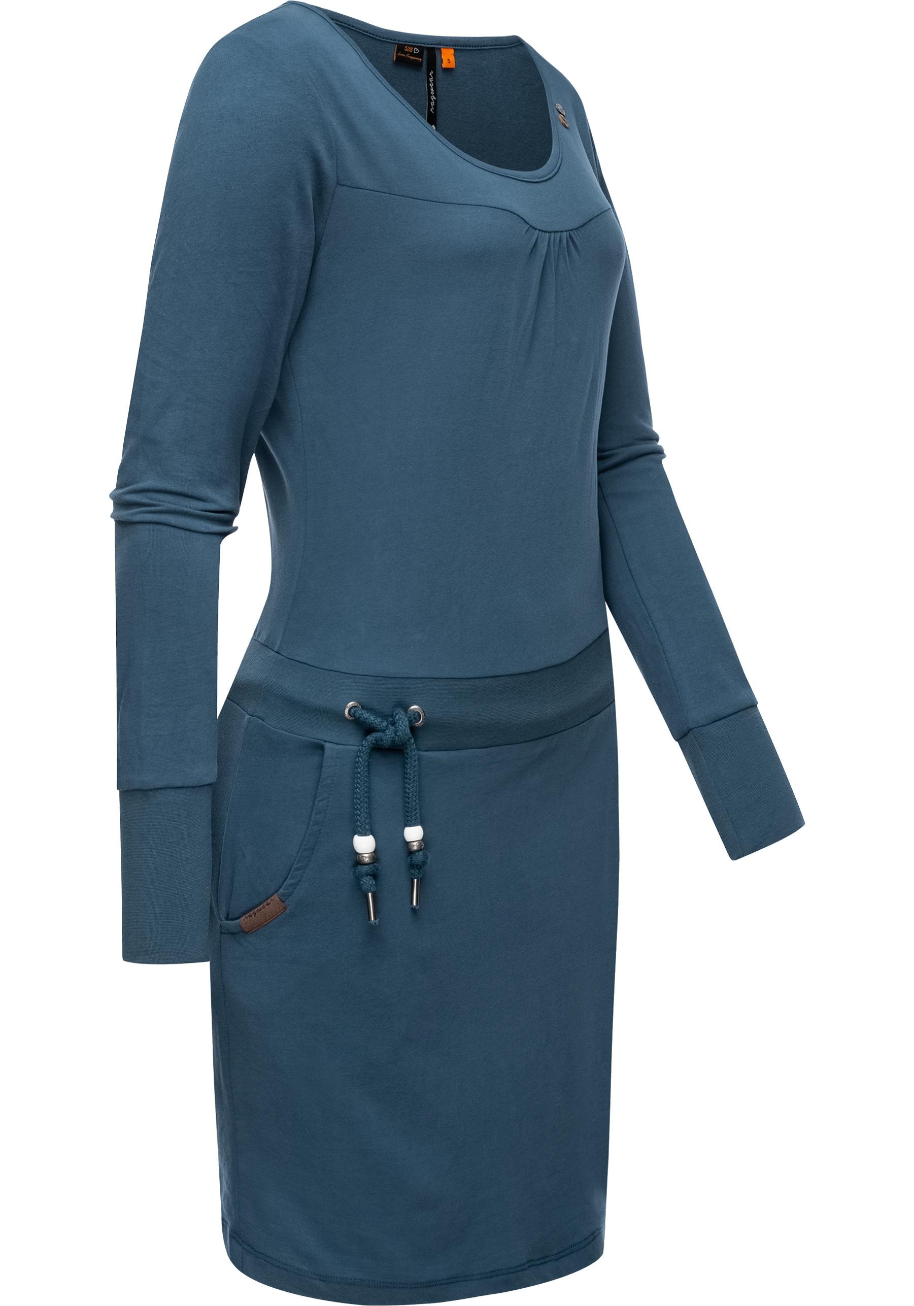 Ragwear Jerseykleid »Penellope«, Langärmliges Damen Baumwoll-Kleid mit Taillenzugband