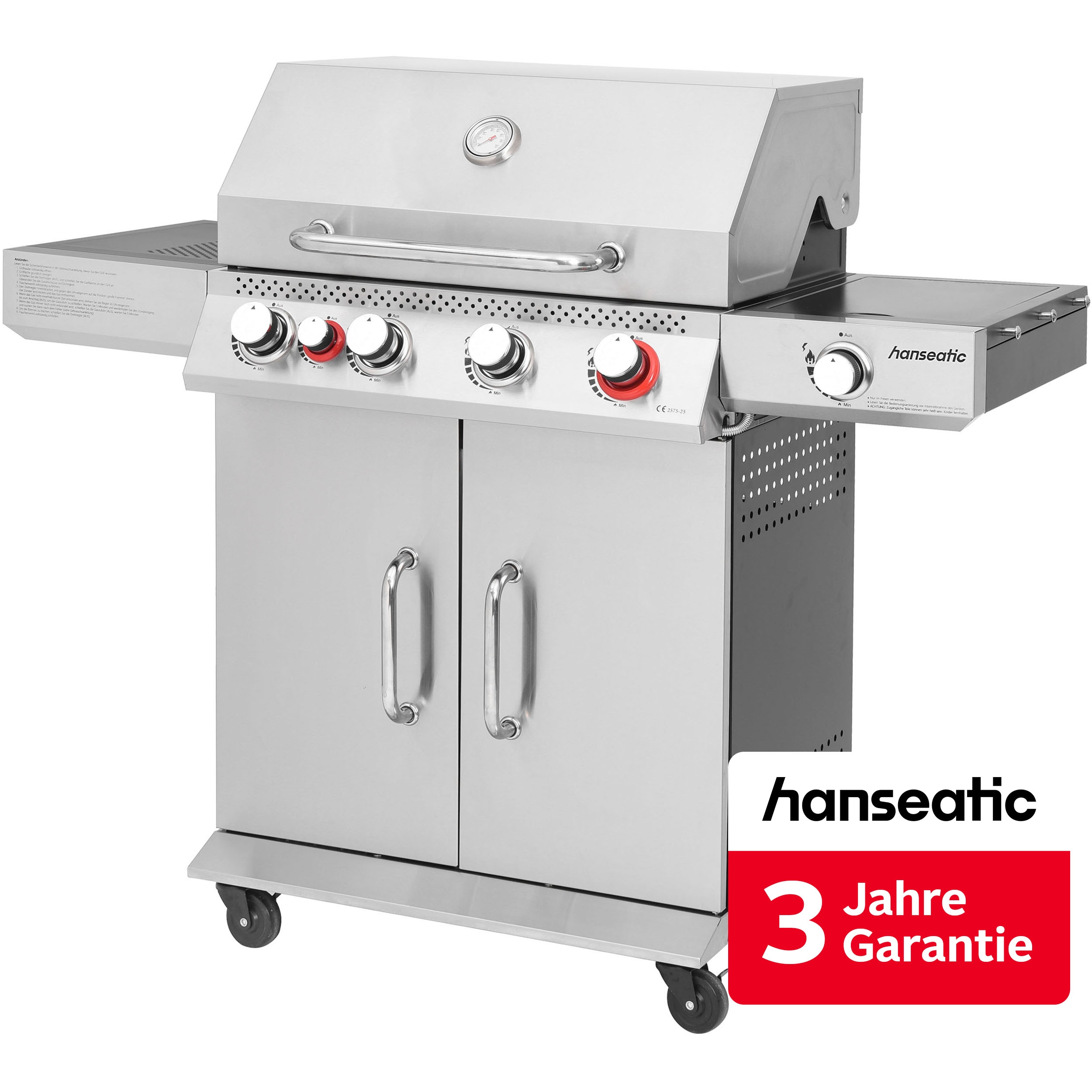 Hanseatic Gasgrill "Memphis, 3 x Hauptbrenner, Infrarot-Heck-, Turbo- und Seitenbrenner" inkl. 3 Jahre Herstellergarantie