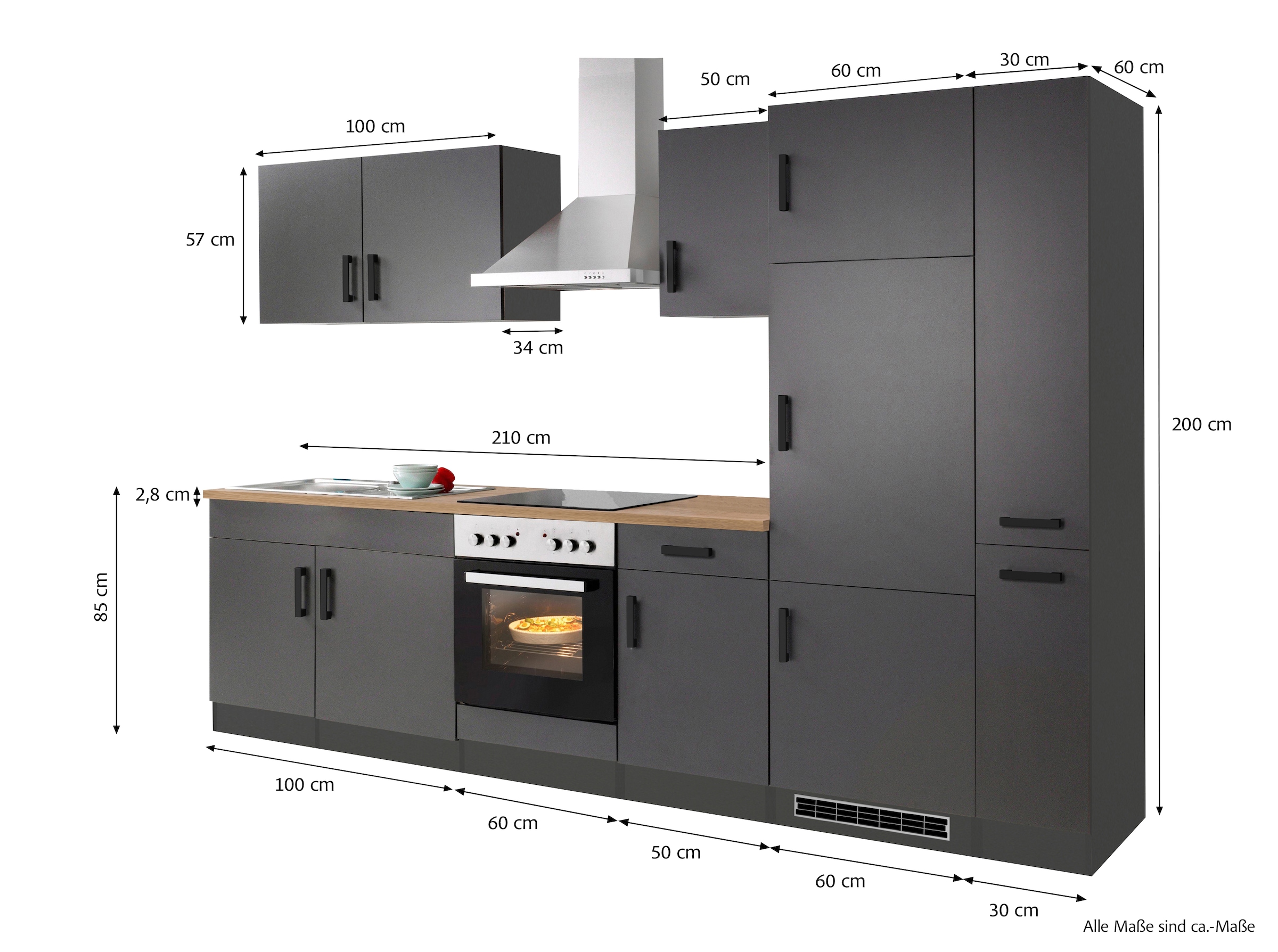 KOCHSTATION Küchenzeile »KS-Toronto«, Breite 300 cm, mit E-Geräten
