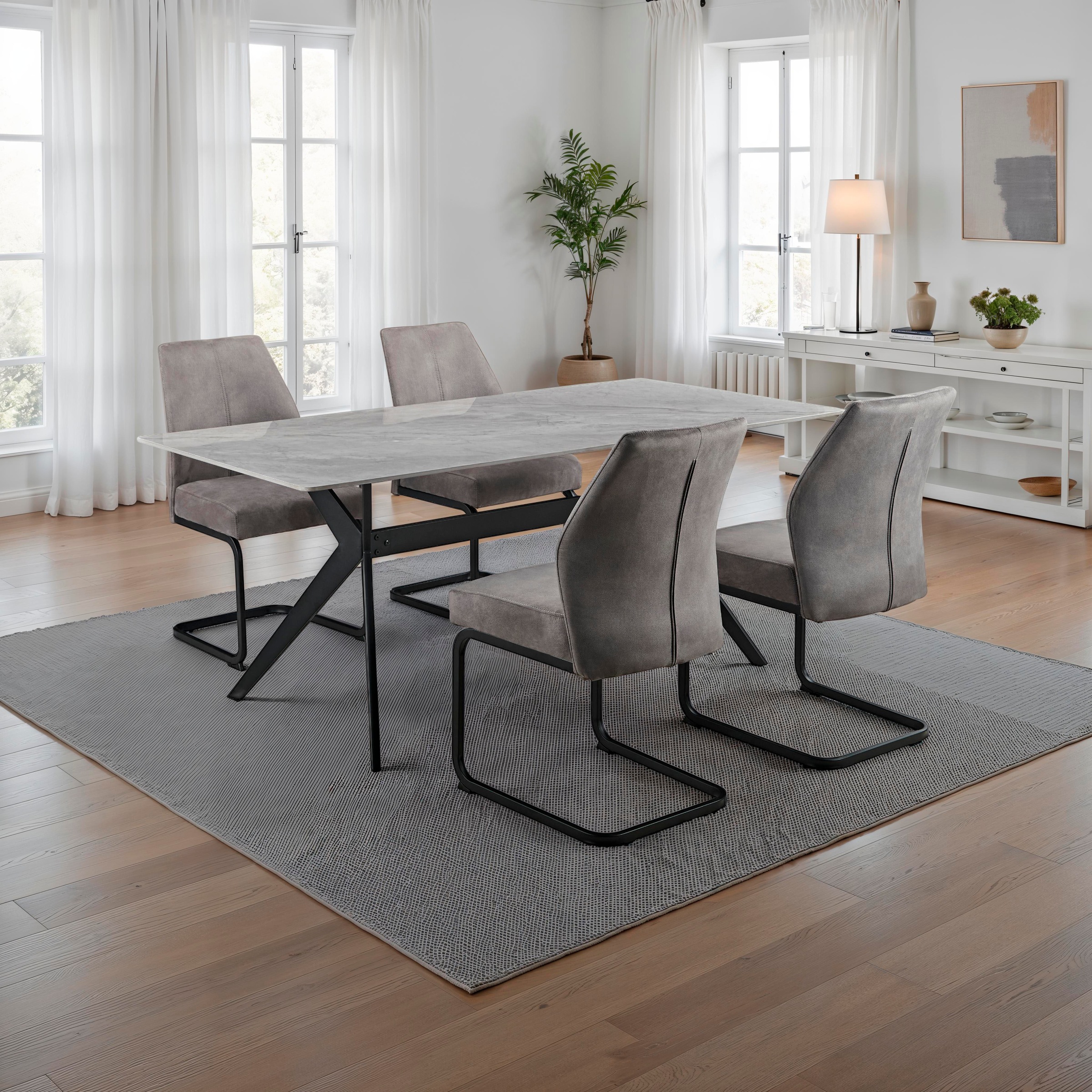 HELA Essgruppe »ISAR« Set, 5 tlg. 5tlg., Marmoroptik (glänzend), Schwingstuhl, Federkorb