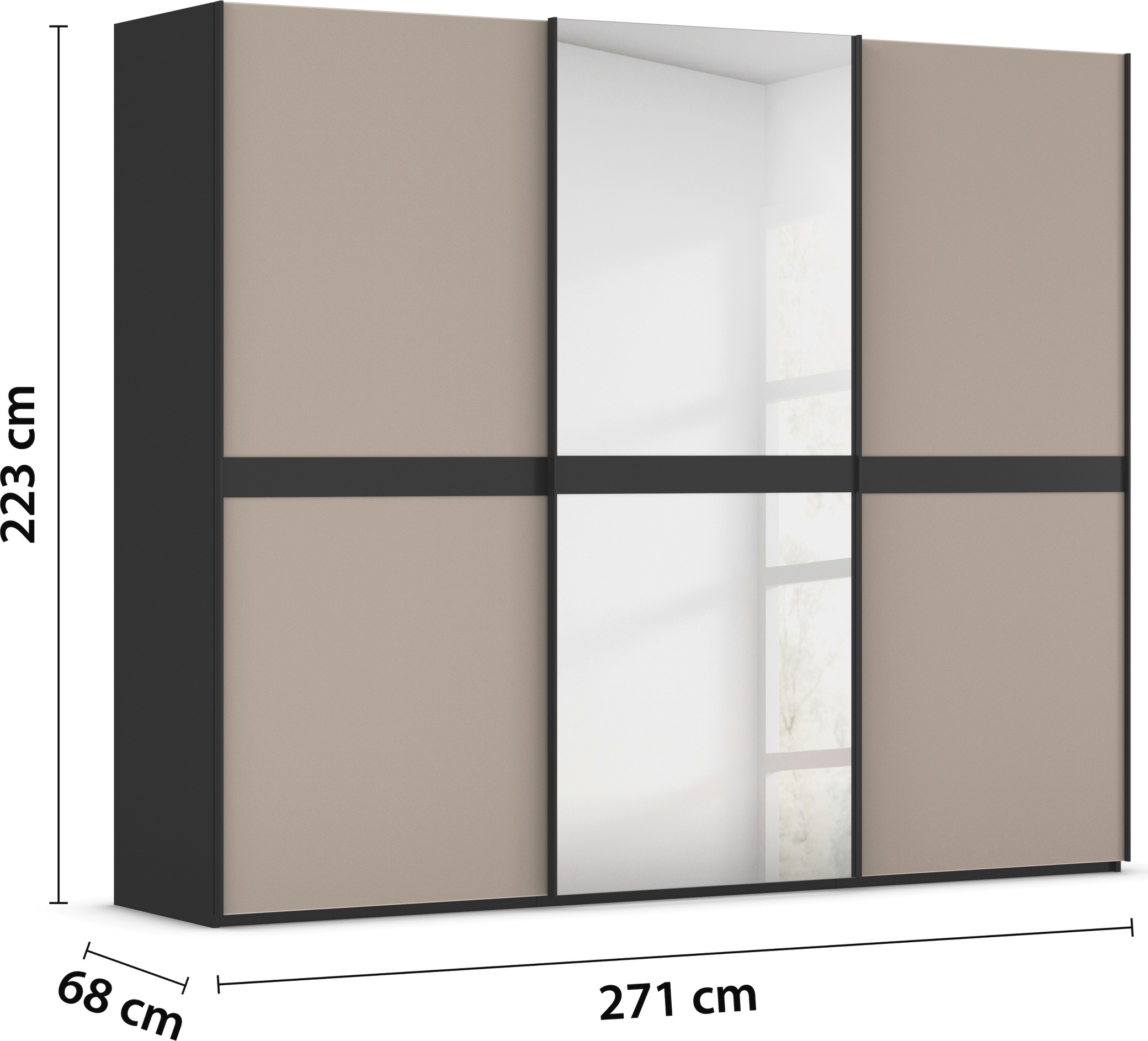 rauch Schwebetürenschrank »Kleiderschrank Schrank Garderobe Schlafzimmerschrank SCALE-LINE«, edle Optik mit Bauchbinde mit Glas/Spiegel-Front MADE IN GERMANY