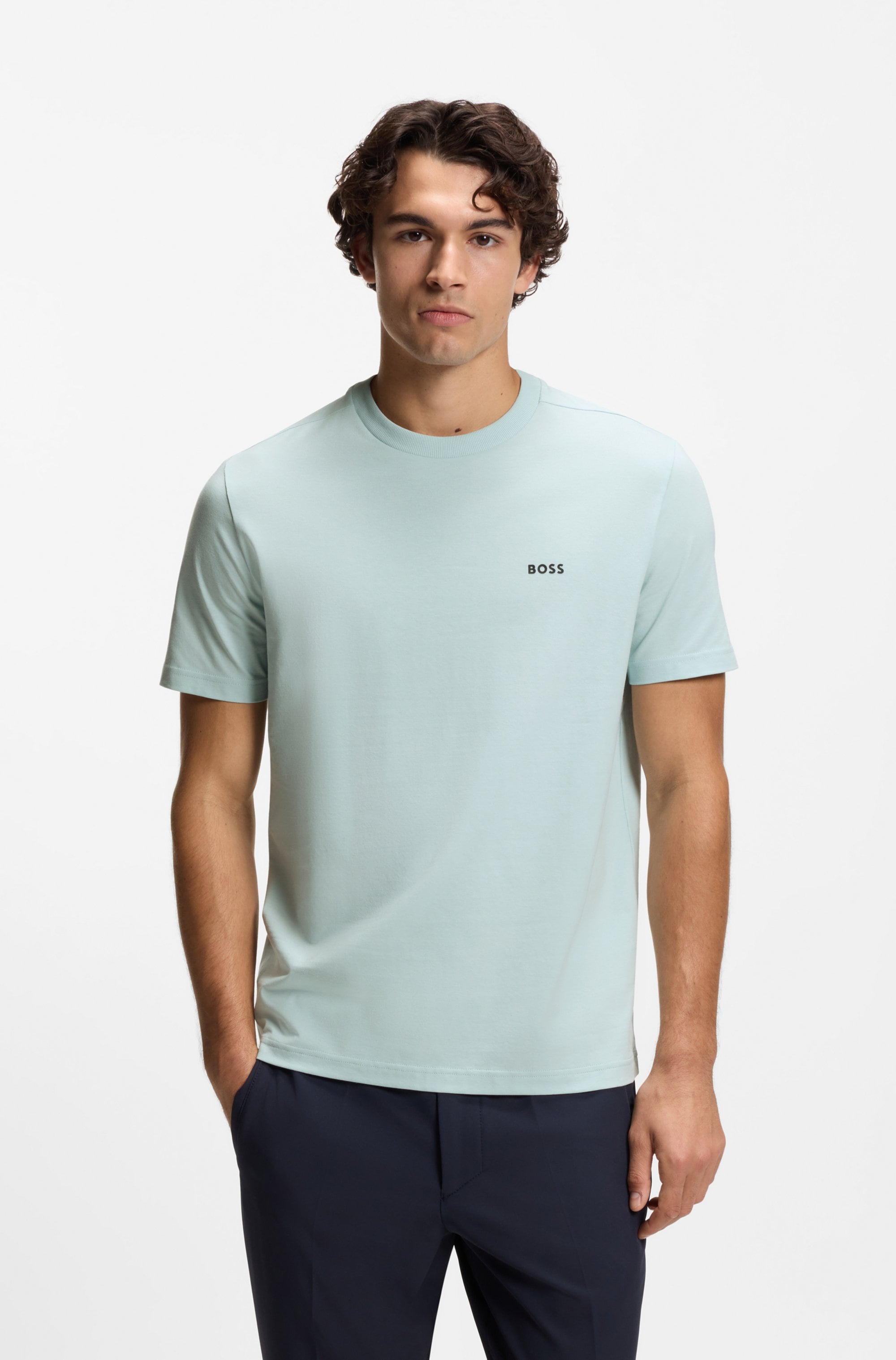 BOSS GREEN "Tee Regular Fit" Stretch Jersey Cotton, Logo on Chest, Rundhals