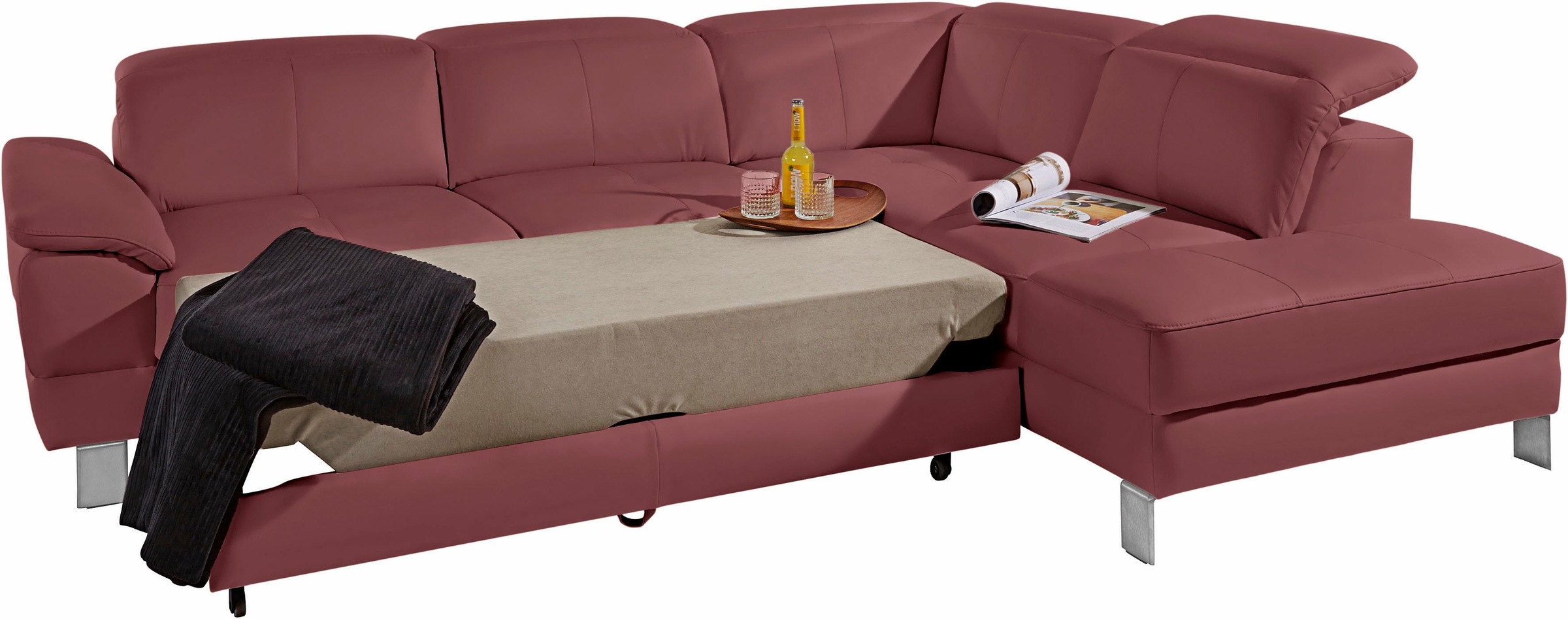 exxpo - sofa fashion Ecksofa »Mantua, L-Form«, mit Kopf- bzw. Rückenverstellung, Bettfunktion u. Bettkasten