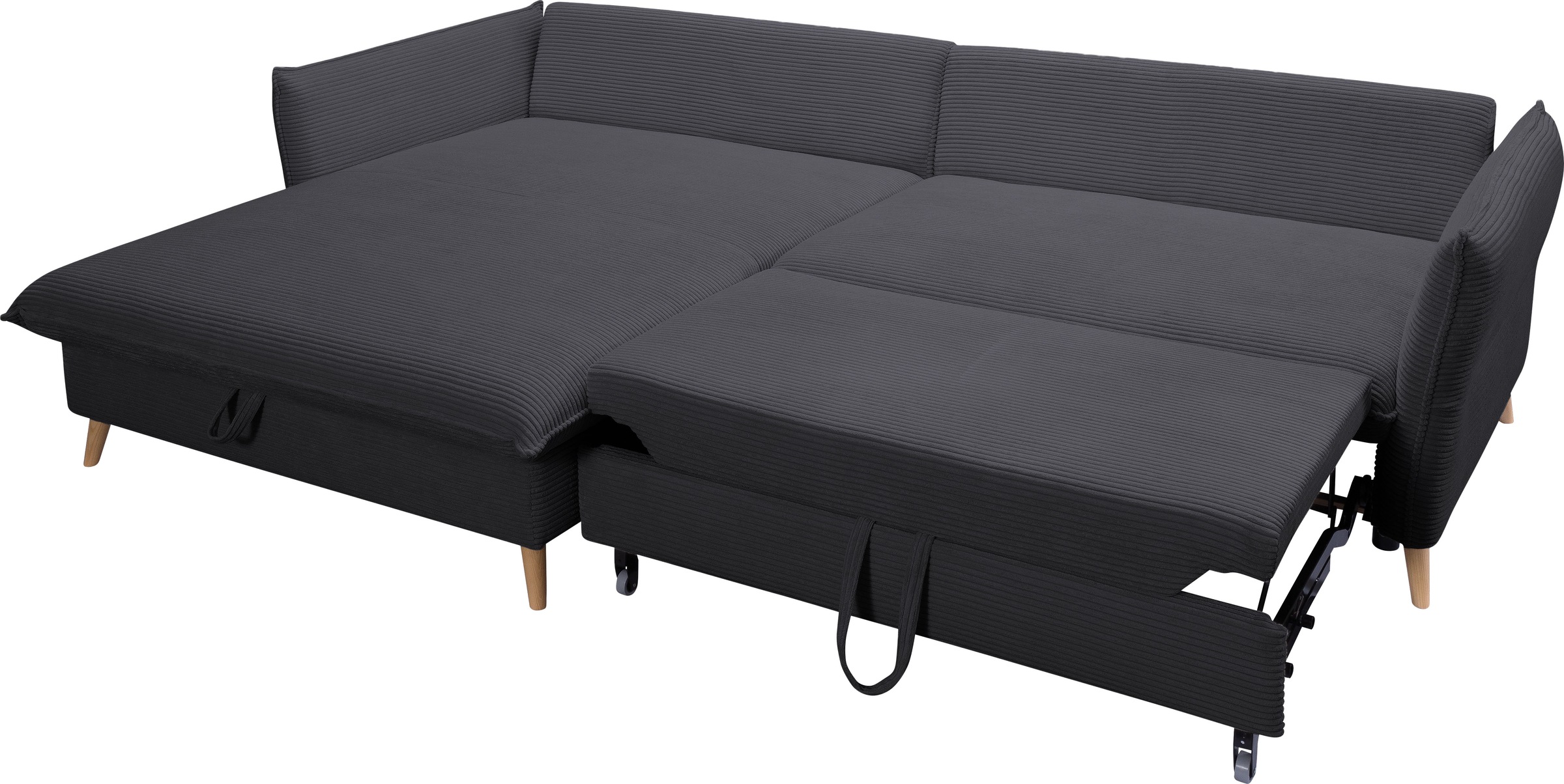 exxpo - sofa fashion Ecksofa »WALPY, elegant und modern, hoher Sitzkomfort, schmale Armlehnen«, L-Form, wahlweise mit Bettfunktion und Bettkasten, in Cord