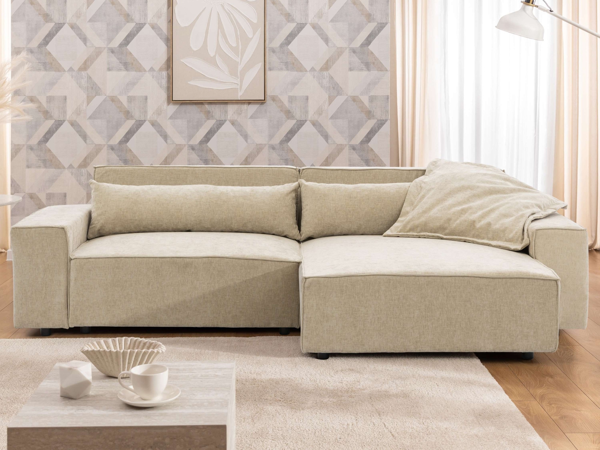OTTO home Ecksofa "KINLEE Design-Sofa mit Recamiere rechts/links, Maße B/T/H 251/144/70cm" L-Form mit Wellenunterfederung, ohne Bettfunktion, modern und beguem