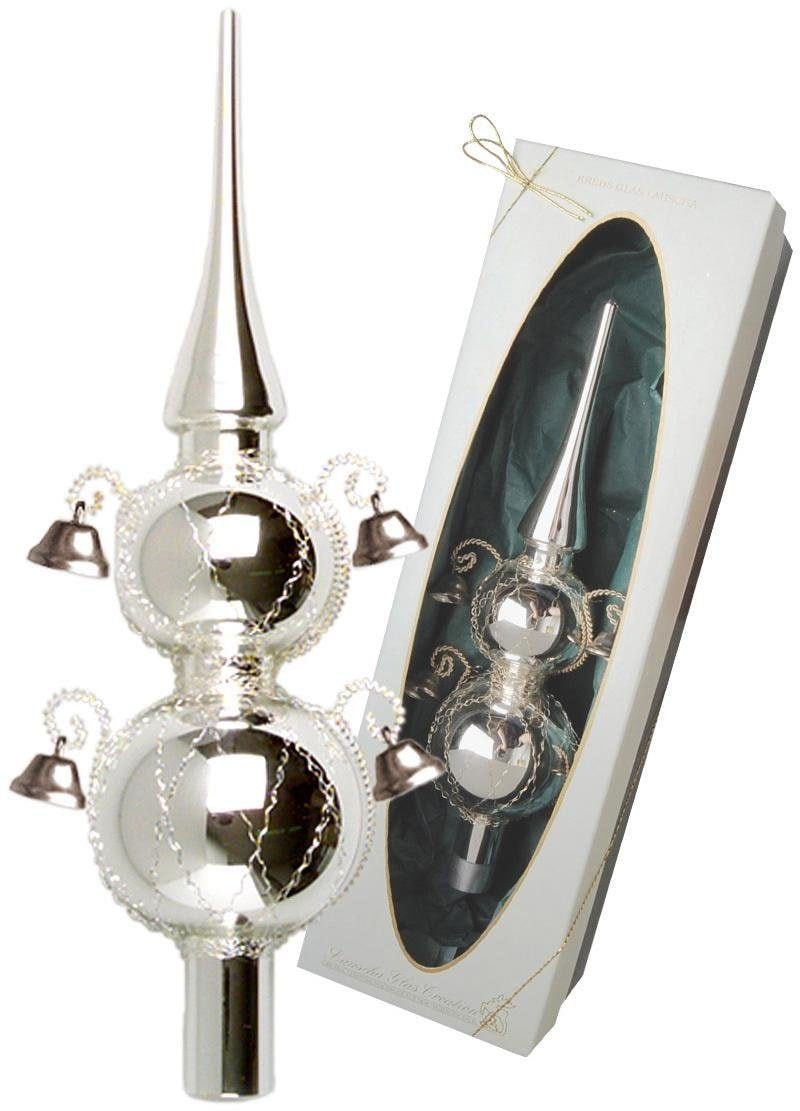 Krebs Glas Lauscha Christbaumspitze "Doppelspitze mit Glöckchen, Weihnachtsdeko, Christbaumschmuck", mundgeblasen