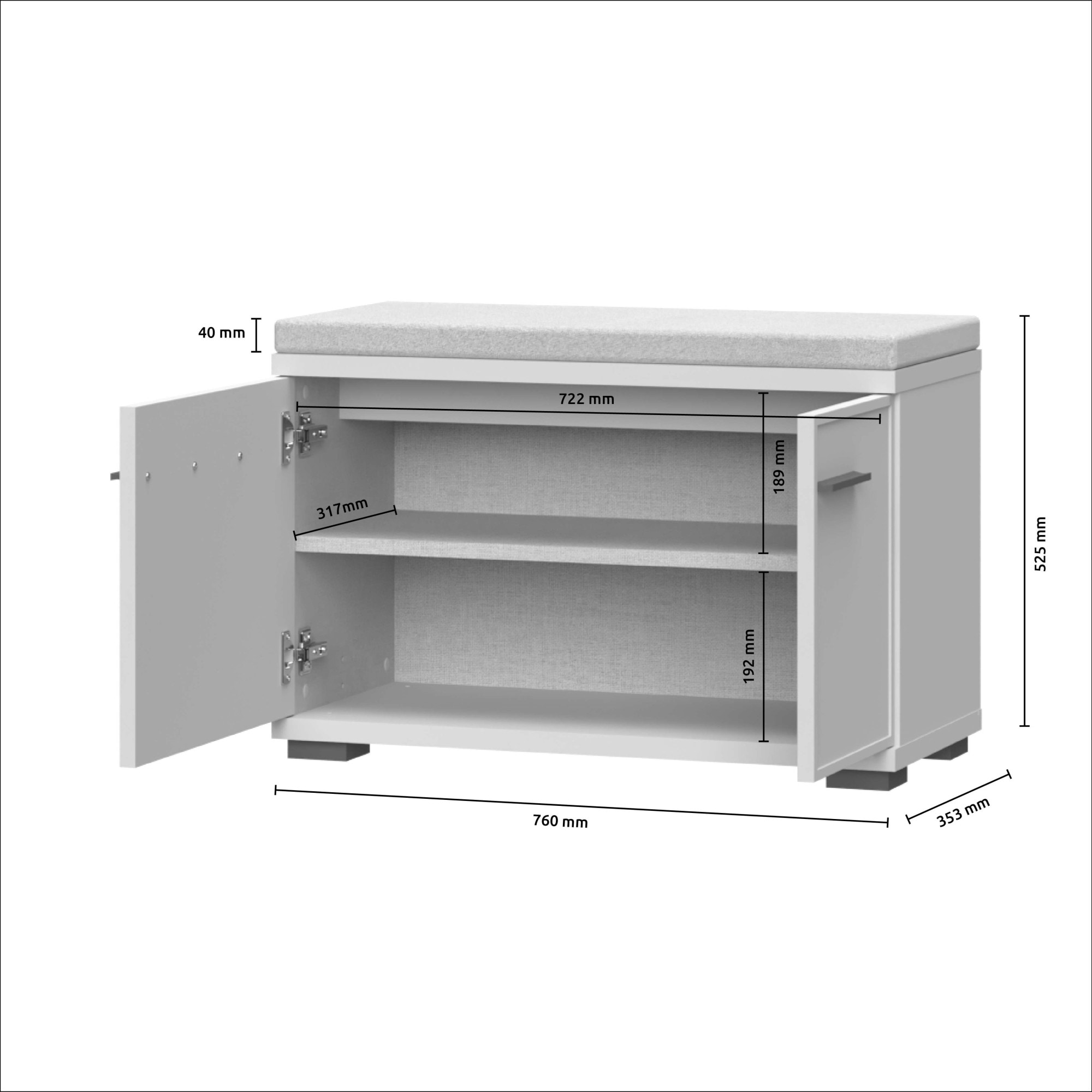 Places of Style Schuhbank »Opera, Schuhschrank, Schuhregal, Schuhtruhe, Breite 76 cm«, (1 St.), mit Sitzkissen, UV-lackiert, hochwertige Beschläge, Kaschmirfarbe