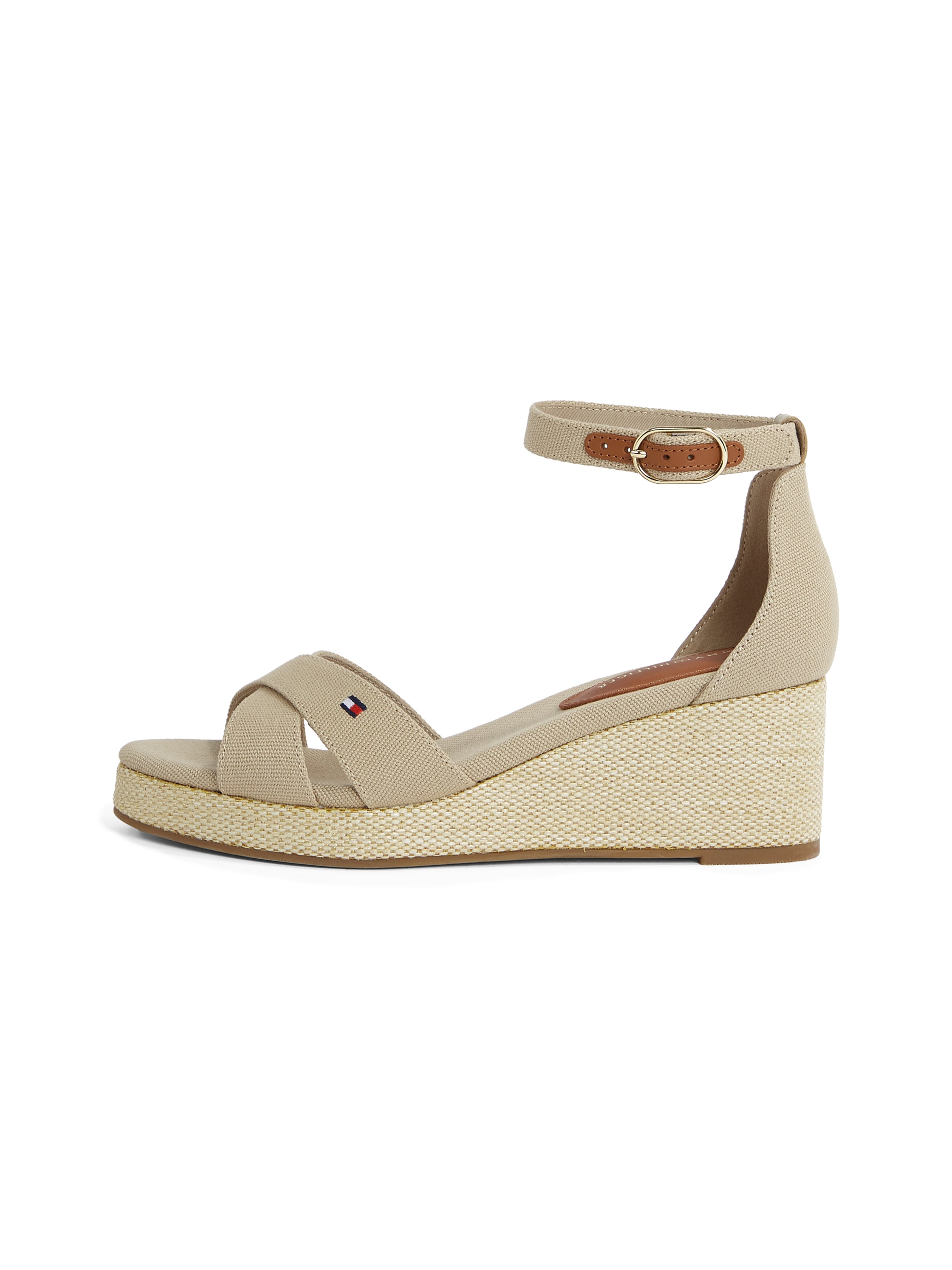 Tommy Hilfiger Keilsandalette »FLAG CRISS-CROS MID WEDGE ESPAD«, Riemchensandale, Sommerschuh mit verstellbarer Schnalle