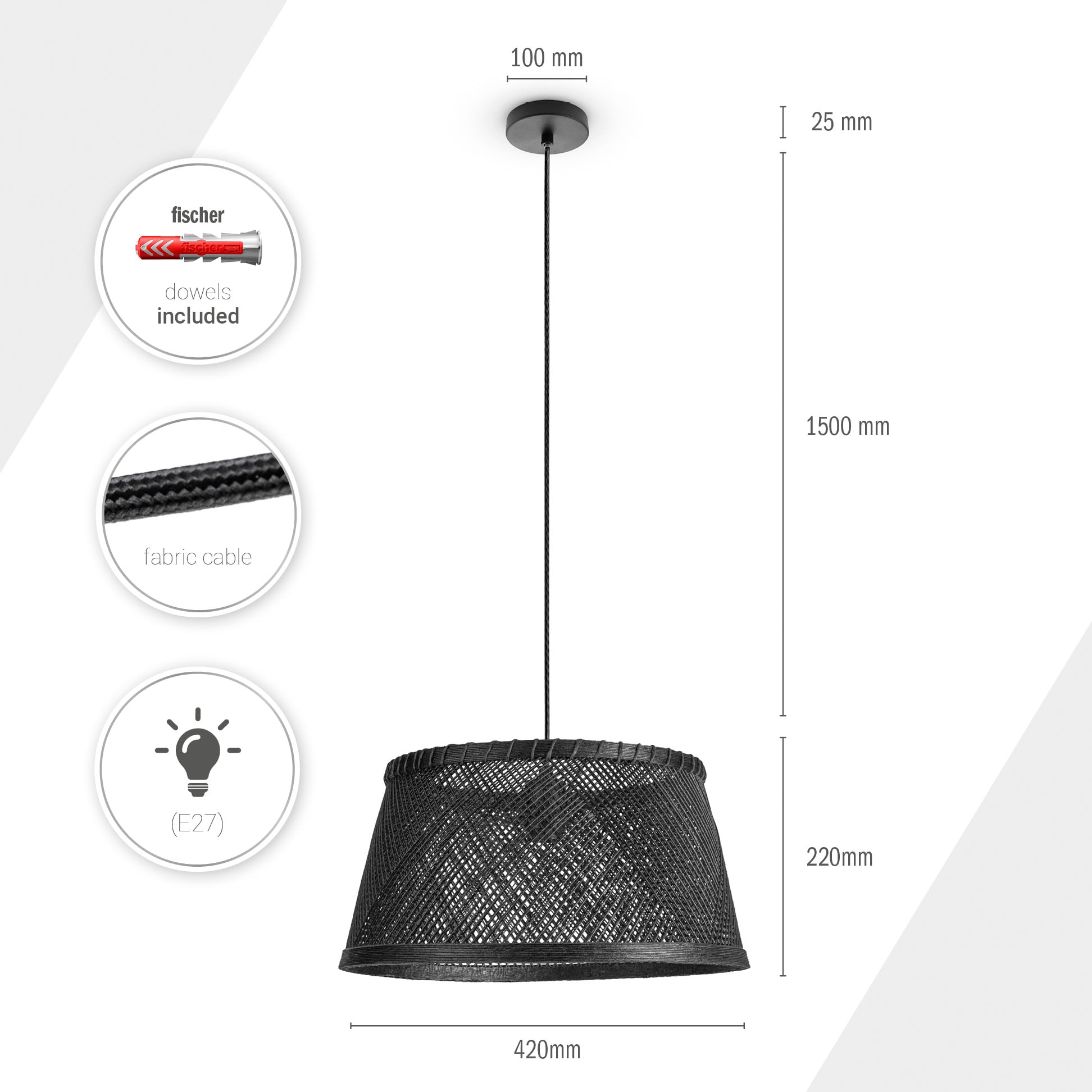 Paco Home Pendelleuchte »RAMA«, Leuchtmittel E27 | ohne Leuchtmittel, Korb Papier Hängend Esstisch Lampe Boho Wohnzimmer E27