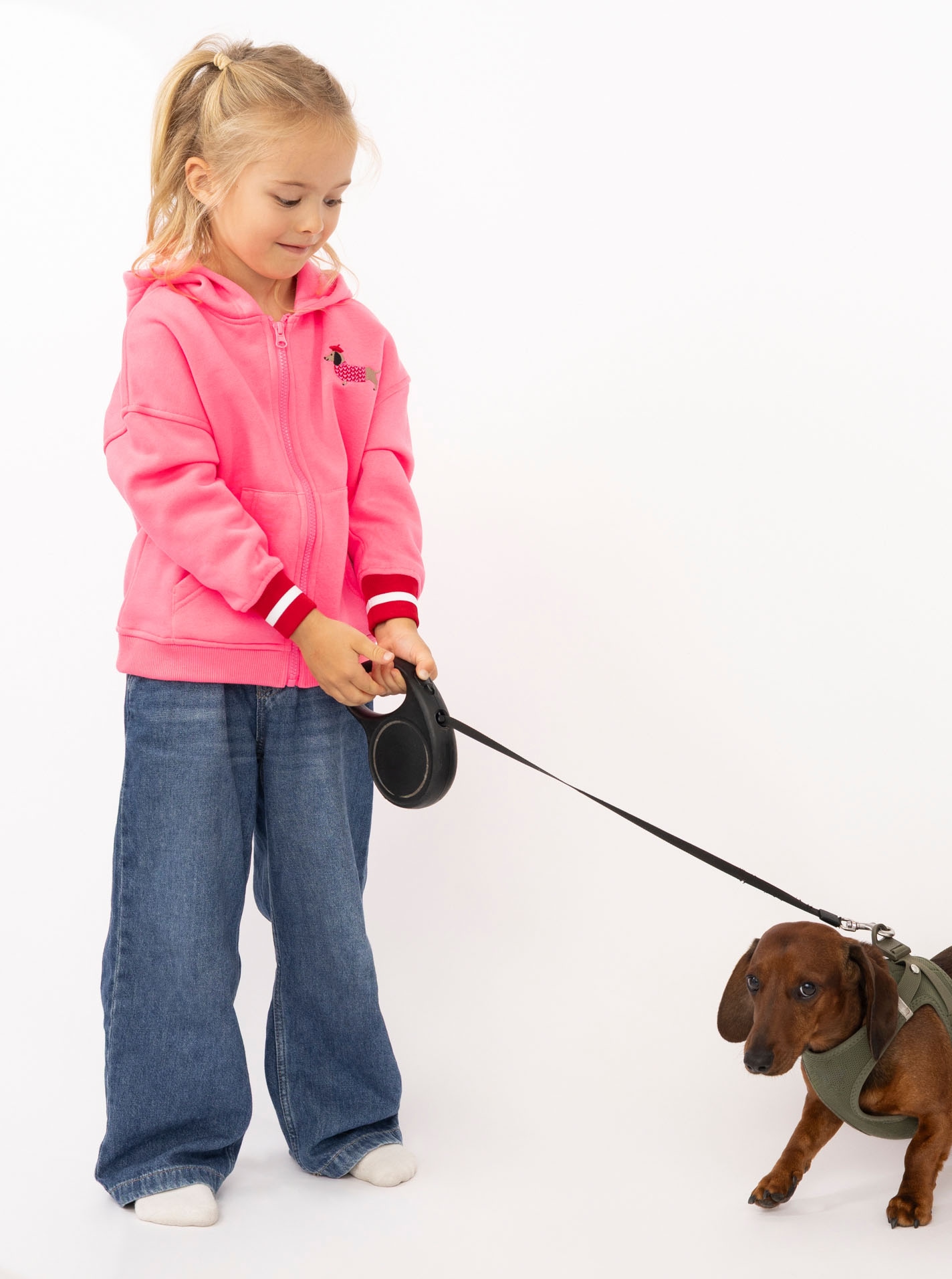 Zwillingsherz Kapuzensweatjacke »"Très Bien"« Mini Me, süßes Dackelmotiv, gestreifte Ärmelbündchen, Kapuze, Zipper