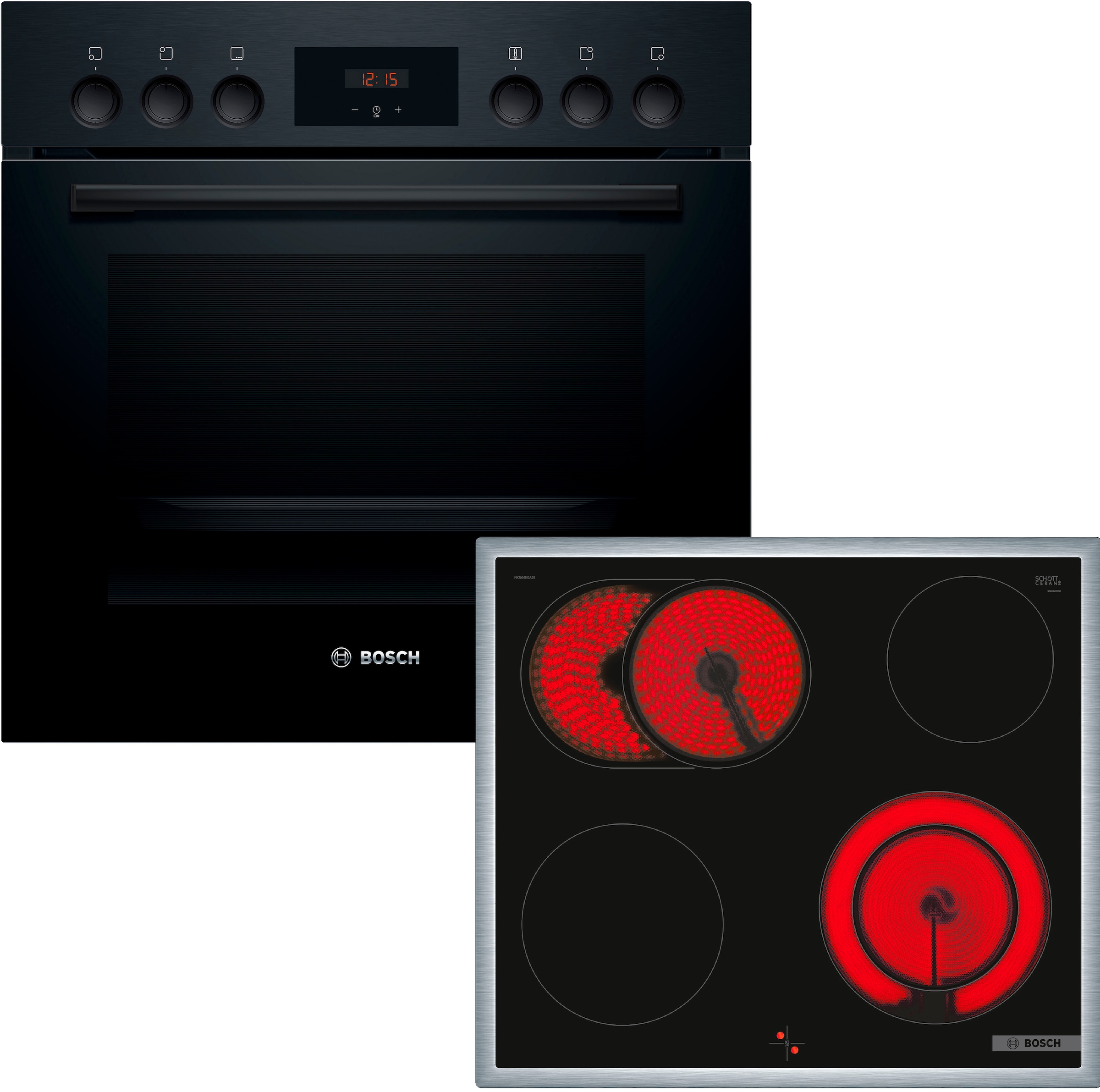 BOSCH Elektro-Herd-Set "HND211VB2", schwarz, Herdsets, Gleichmäßiges Backen auf bis zu 3 Ebenen & Bräterzone für große Bräter