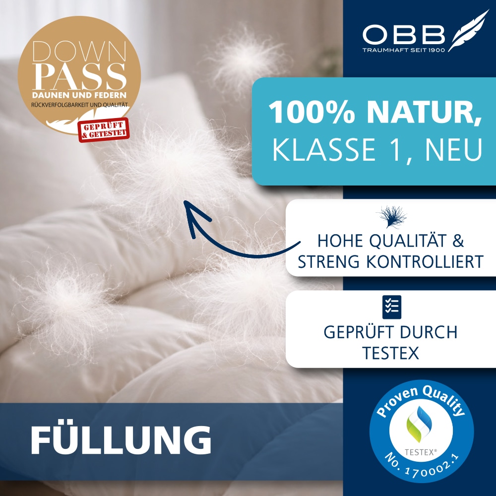 OBB Daunenbettdecke »Emilias, Bettdecken für Sommer und Winter, Ganzjahresdecke« leicht Füllung 90% Daunen, 10%Federn 1 Stk. tlg. Bettdecke 135x200 cm, 155x220 cm, weitere Größen, Made in Germany