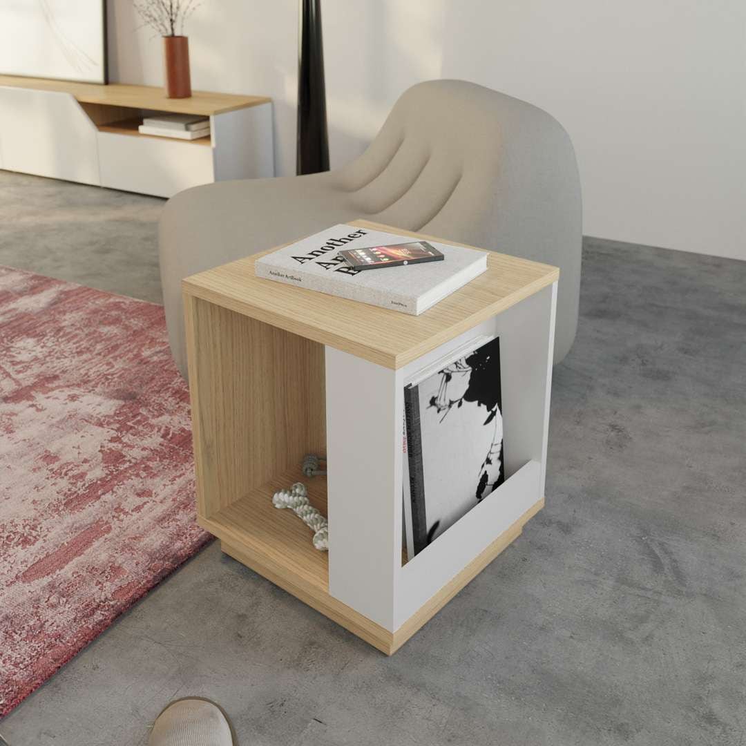 TemaHome Beistelltisch »ELLA Sofatisch, Regal, Eichefurnier & Weiss, Aufbewahrung,«, vielsitige Ablagen, Breite 40 oder 70 cm