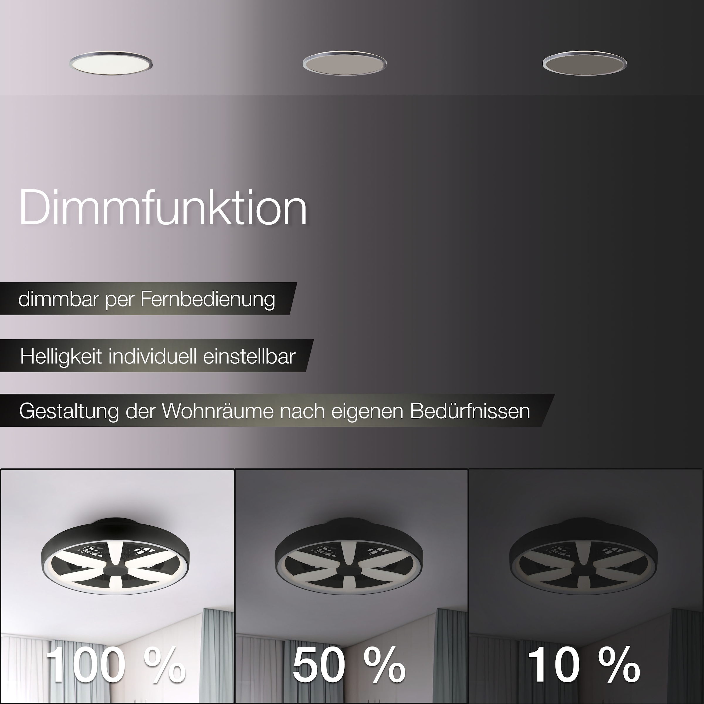 Hanseatic LED Deckenleuchte »DLV2205« LED-Modul 1 Stk. RGB | warmweiß - kaltweiß LED Ventilator, Ø 48 cm, 6400 lm, dimmbar, Fernbedienung