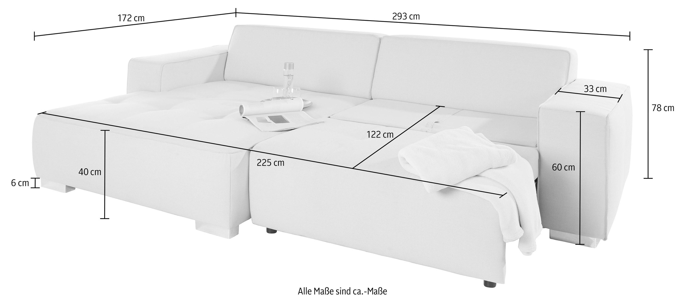 INOSIGN Ecksofa »Sapporo L-Form«, wahlweise Bettfunktion oder Sitztiefenverstellung, Federkern