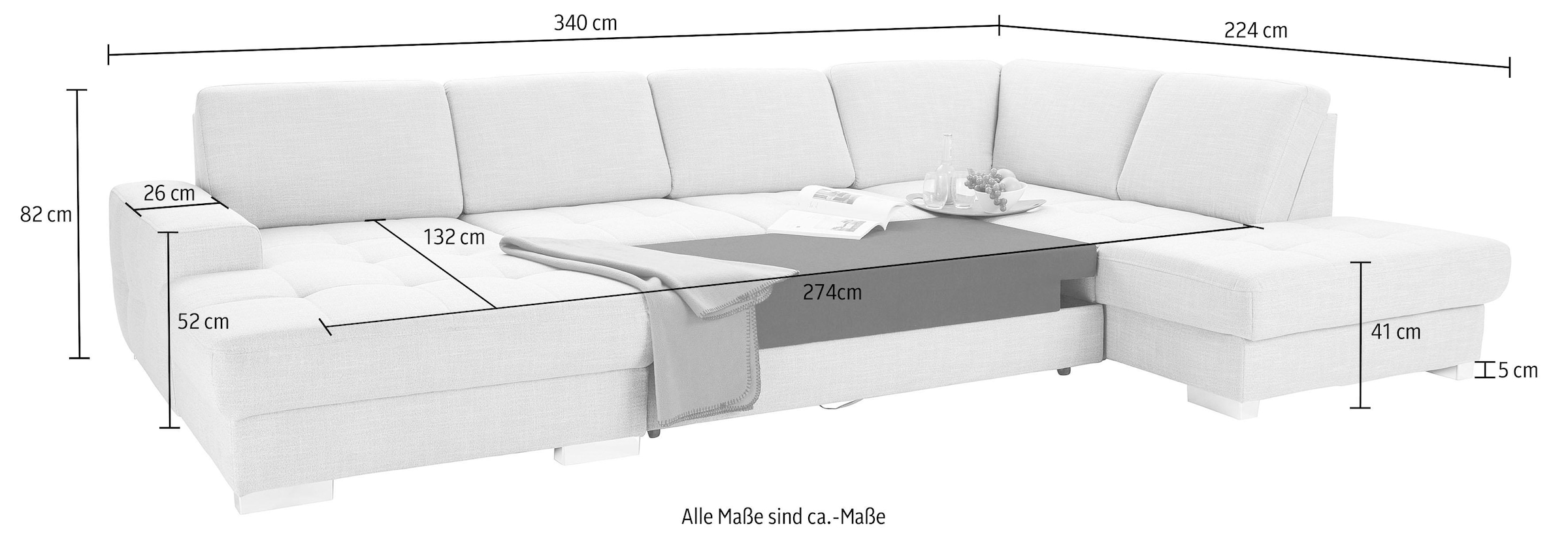 sit&more Wohnlandschaft »Santorini U-Form«, mit Federkern und Sitztiefenverstellung, wahlweise mit Bettfunktion