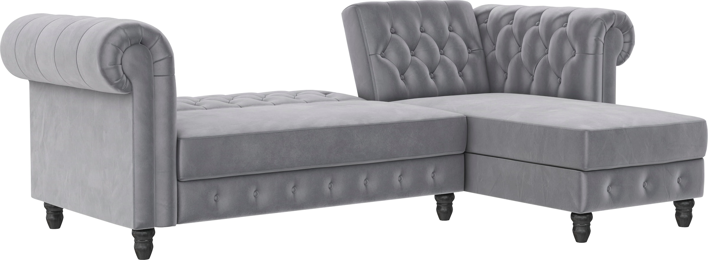 Dorel Home Ecksofa »Felix, L-Form, 241 cm (Liegefl.108x195 cm), Recamiere tauschbar,«, verstellb. Rückenlehne, Bett-Funktion, Velours, Kunstleder, Vintage