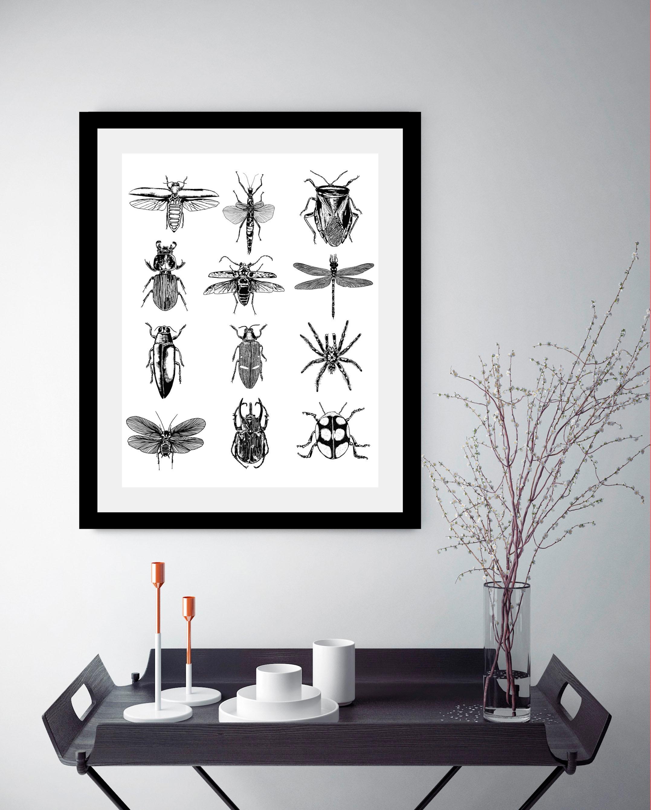 queence Bild »Insekten«, Tiere-Schwarz-Weiß-Kunst-Insekten, HD Premium Poster-Druck inkl. Holzrahmen
