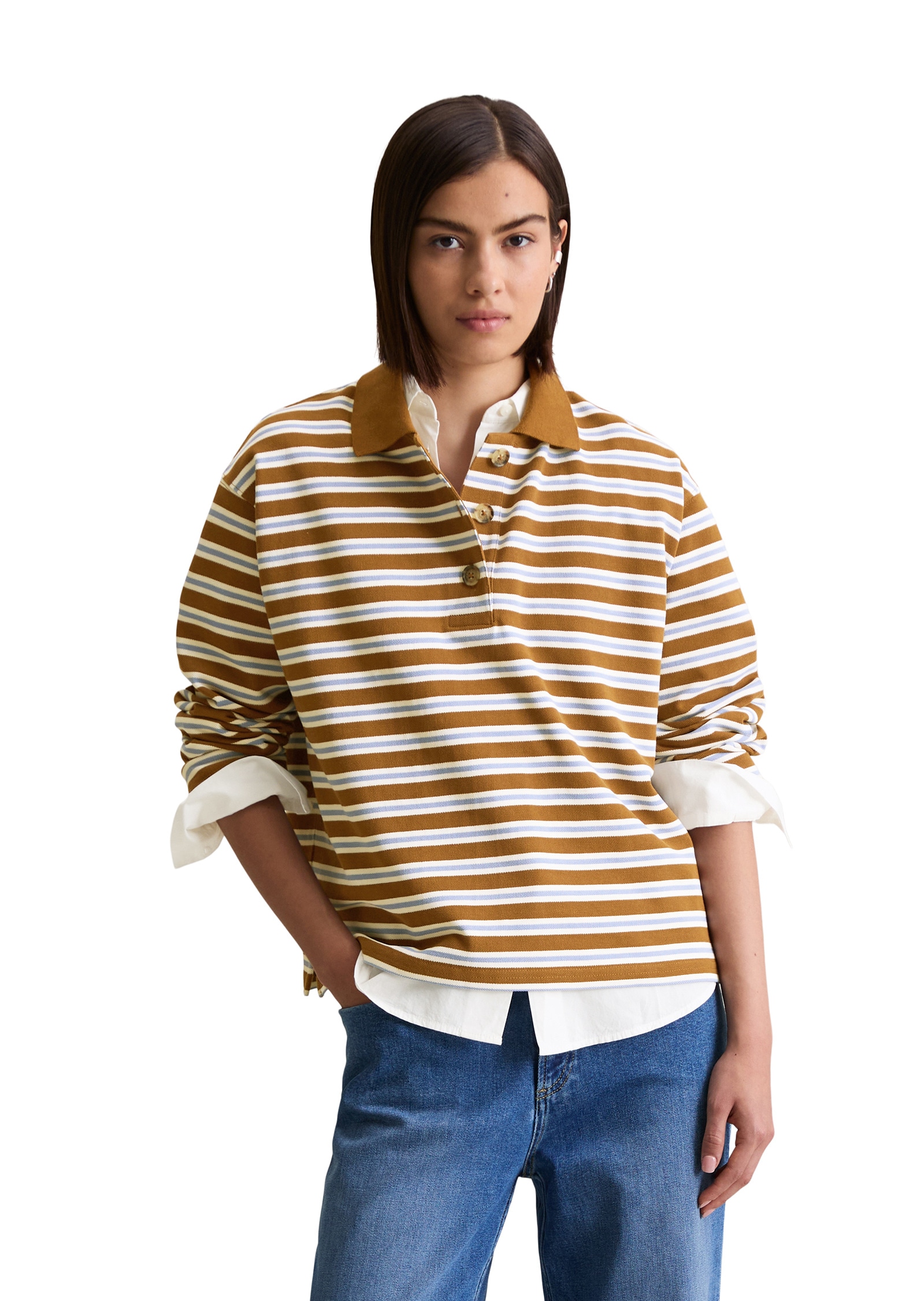 Marc OPolo DENIM Langarm-Poloshirt "aus gestreiftem Heavy Piqué-Jersey" günstig online kaufen