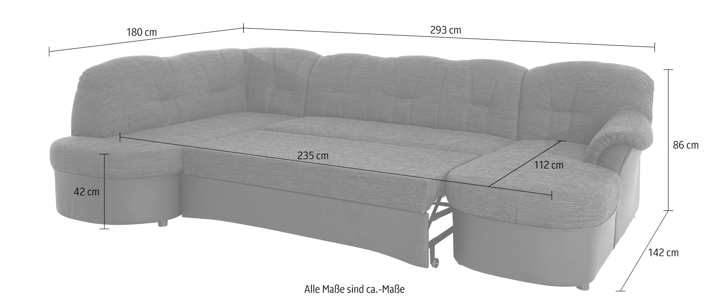 DOMO collection Wohnlandschaft »Flores auch in Leder-Bezug, B/T/H: 293/180/86 cm, U-Form«, (3 St.), wahlweise mit Bettfunktion, wahlweise mit Federkern