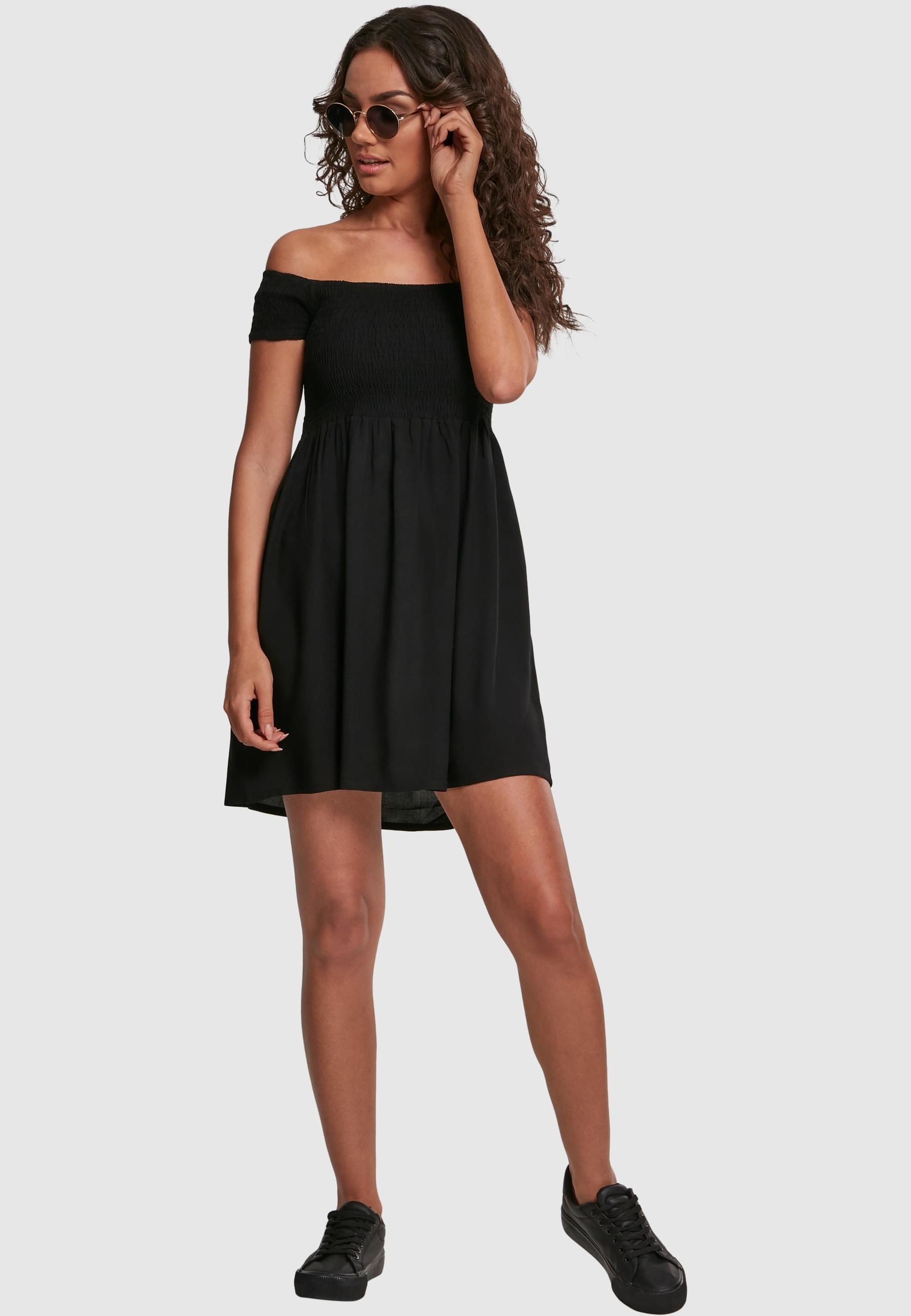 URBAN CLASSICS Shirtkleid »Urban Classics Damen Ladies Smoked Off Shoulder Dress«, (1 tlg.)