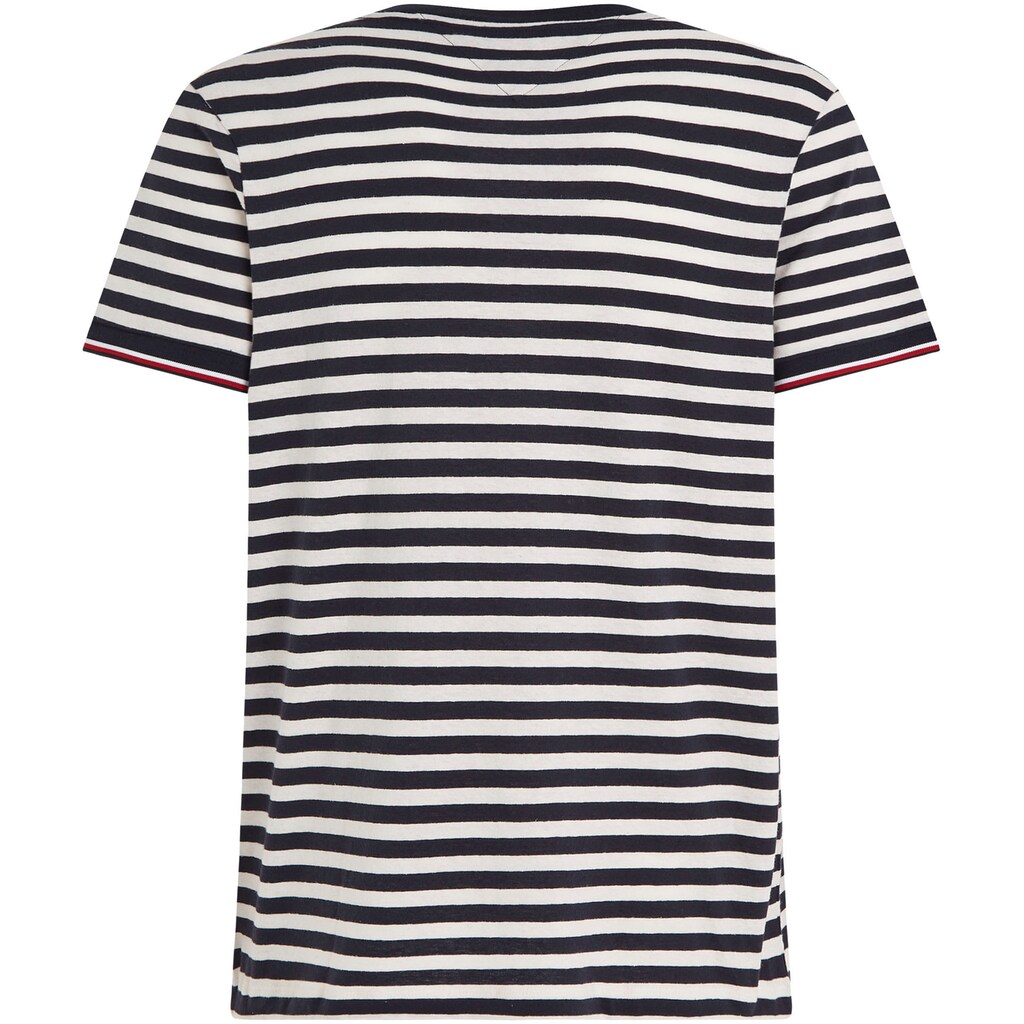 Tommy Hilfiger Rundhalsshirt »NATURAL TECH STRIPED TEE«, mit Ärmelabschlüssen in TH-Farben