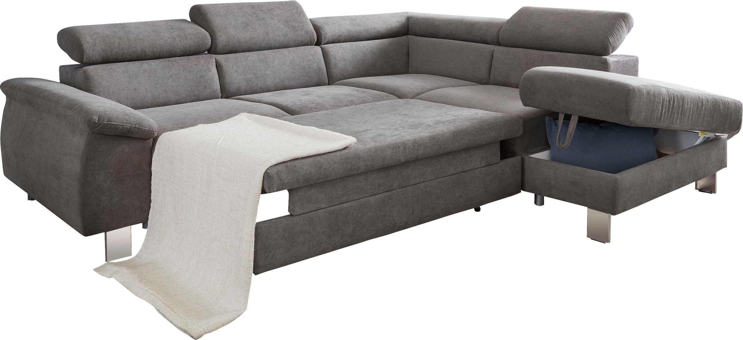 COTTA Ecksofa »Komaris L-Form mit Kopfteilverstellung«, wahlweise mit Bettfunktion, Bettkasten & Beleuchtung