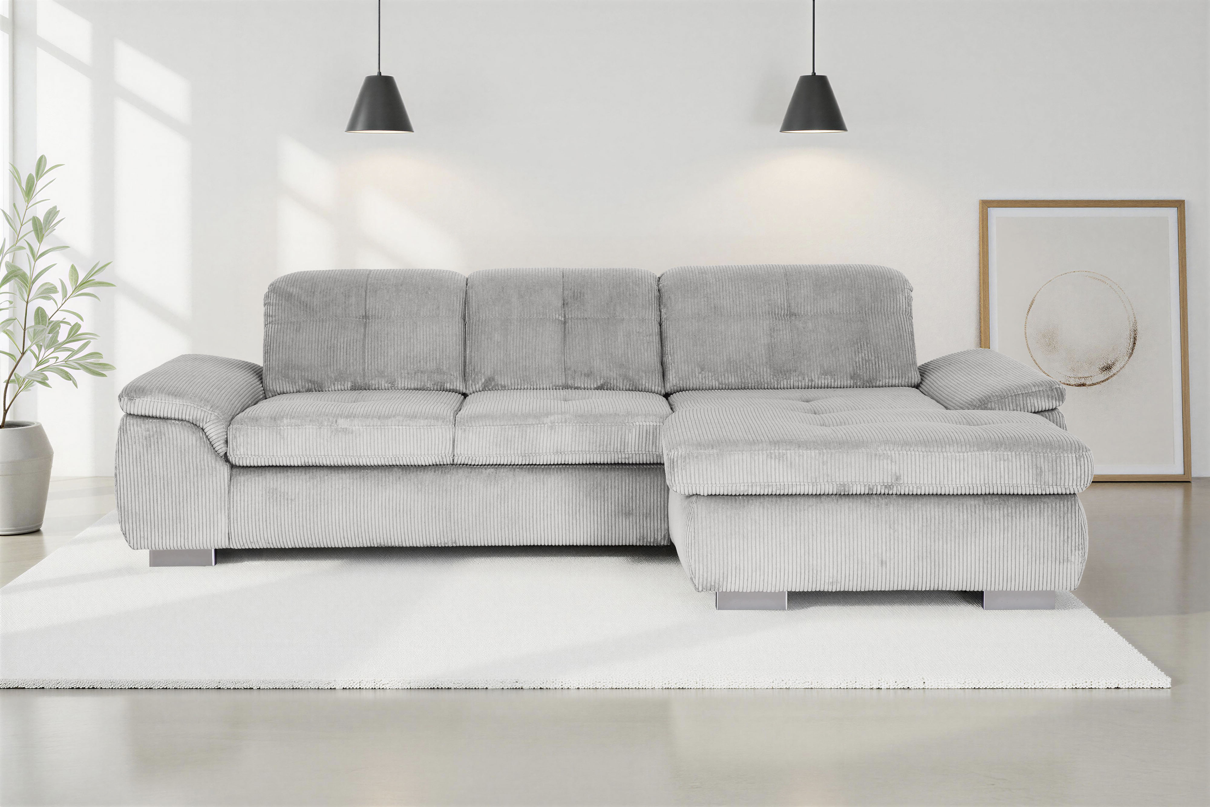 Die PlanBar Ecksofa "MP-IN16037 L-Form, Breite 289 cm, mit Federkern-Polsterung" mit Sitztiefenverstellung & Zierkissen
