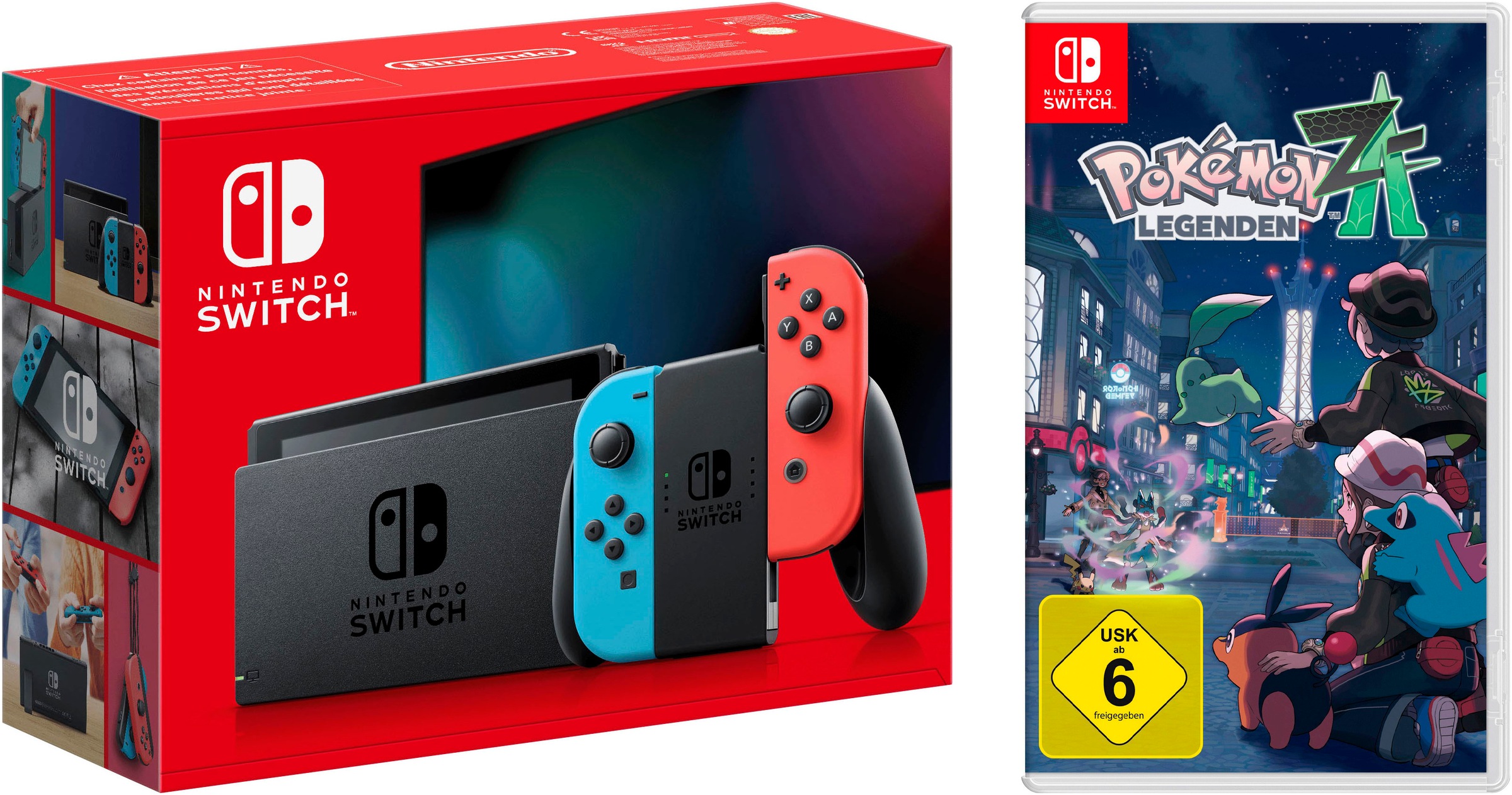 "NINTENDO SWITCH Konsolen-Set ""Switch + Pokemon-Legenden: Z-A"", bunt (neonrot, neonblau), B:23,9cm H:10,2cm T:1,39cm, Spielekonsolen, Switch r/b