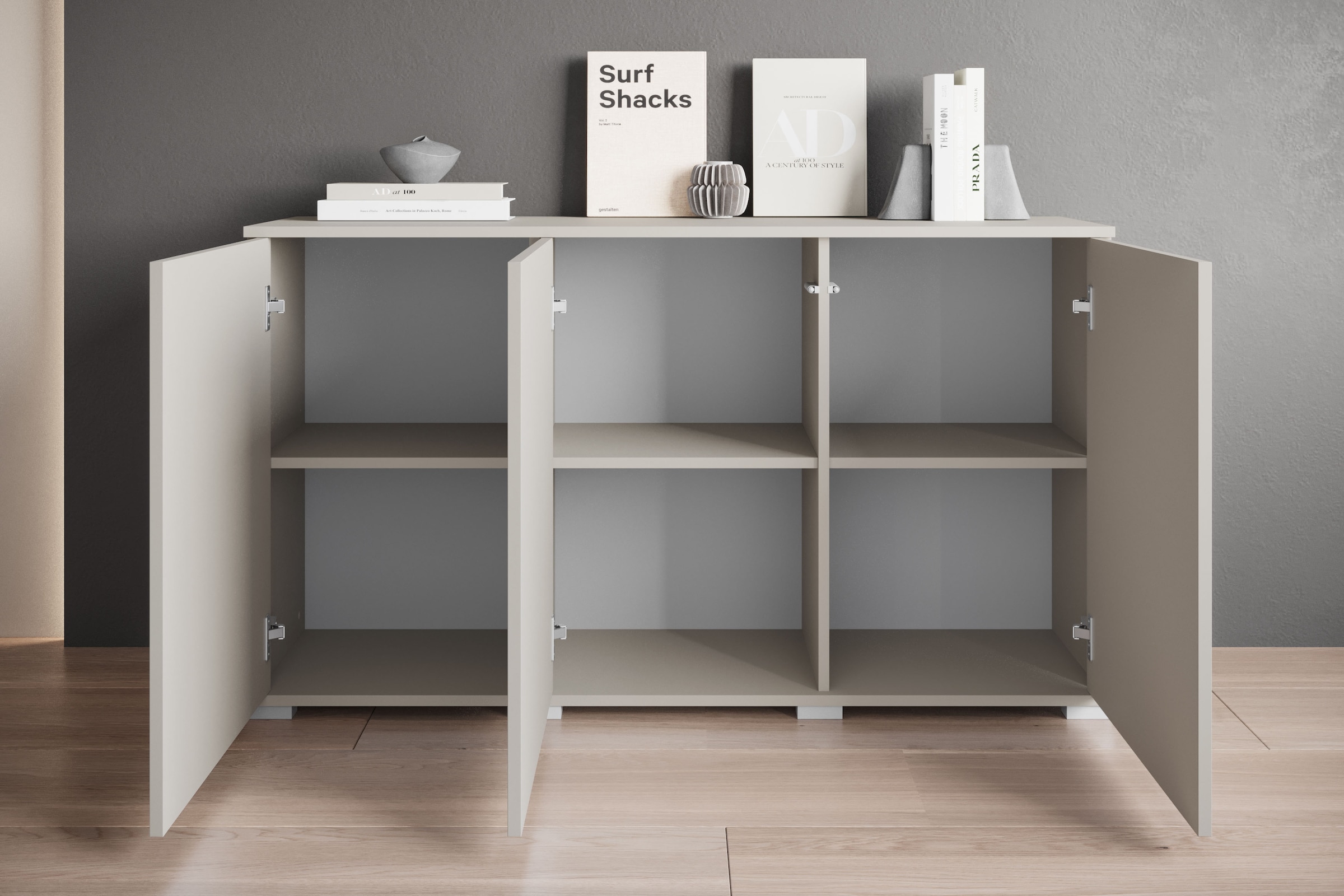 INOSIGN Sideboard »Kenia, moderne grifflose Kommode mit 3 Türen, Breite 120 cm« 1 Stk. tlg. Push-to-Open-Fronten, höhenverstellbaren Einlegeböden
