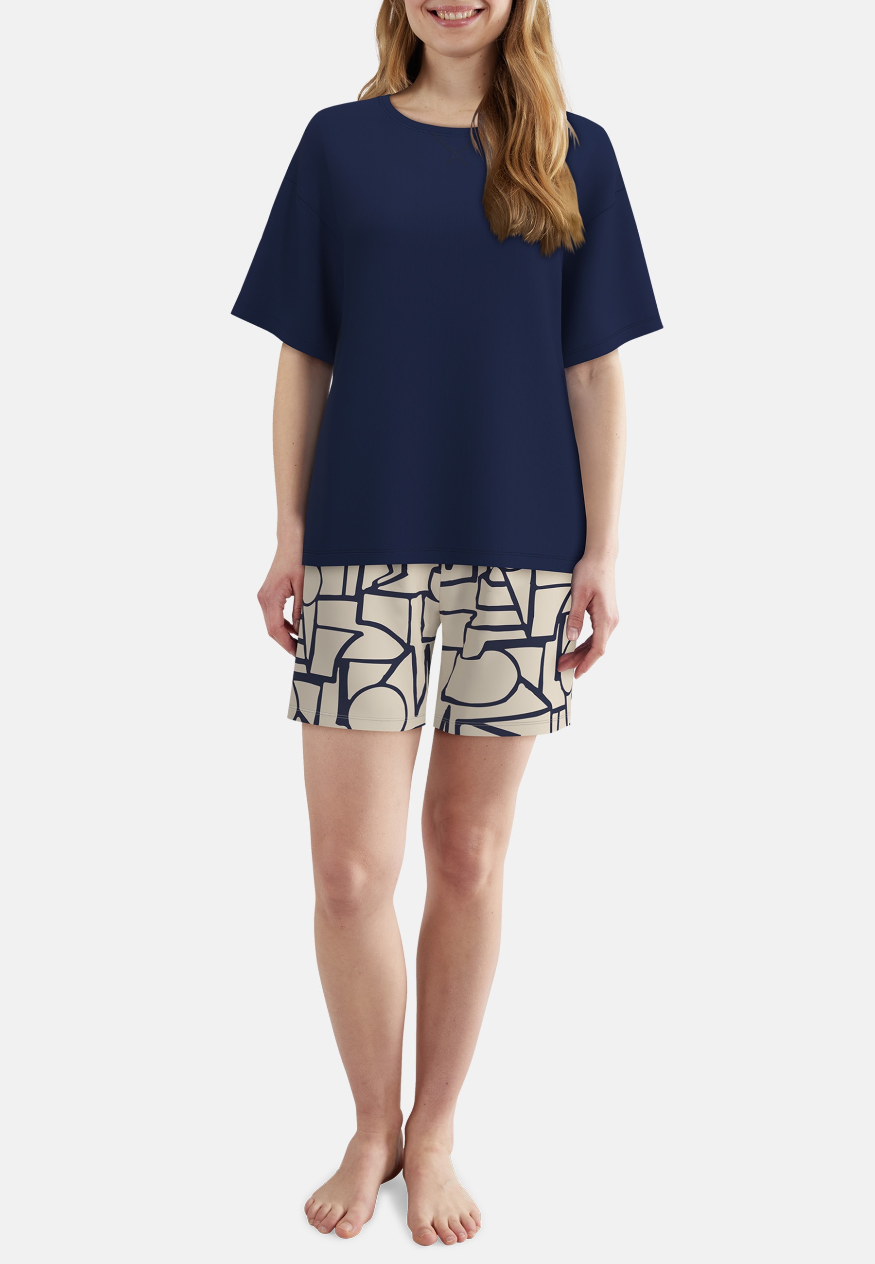 TOM TAILOR Shorty Halbarm, mit Muster, Rundhalsausschnitt, Viskosemix