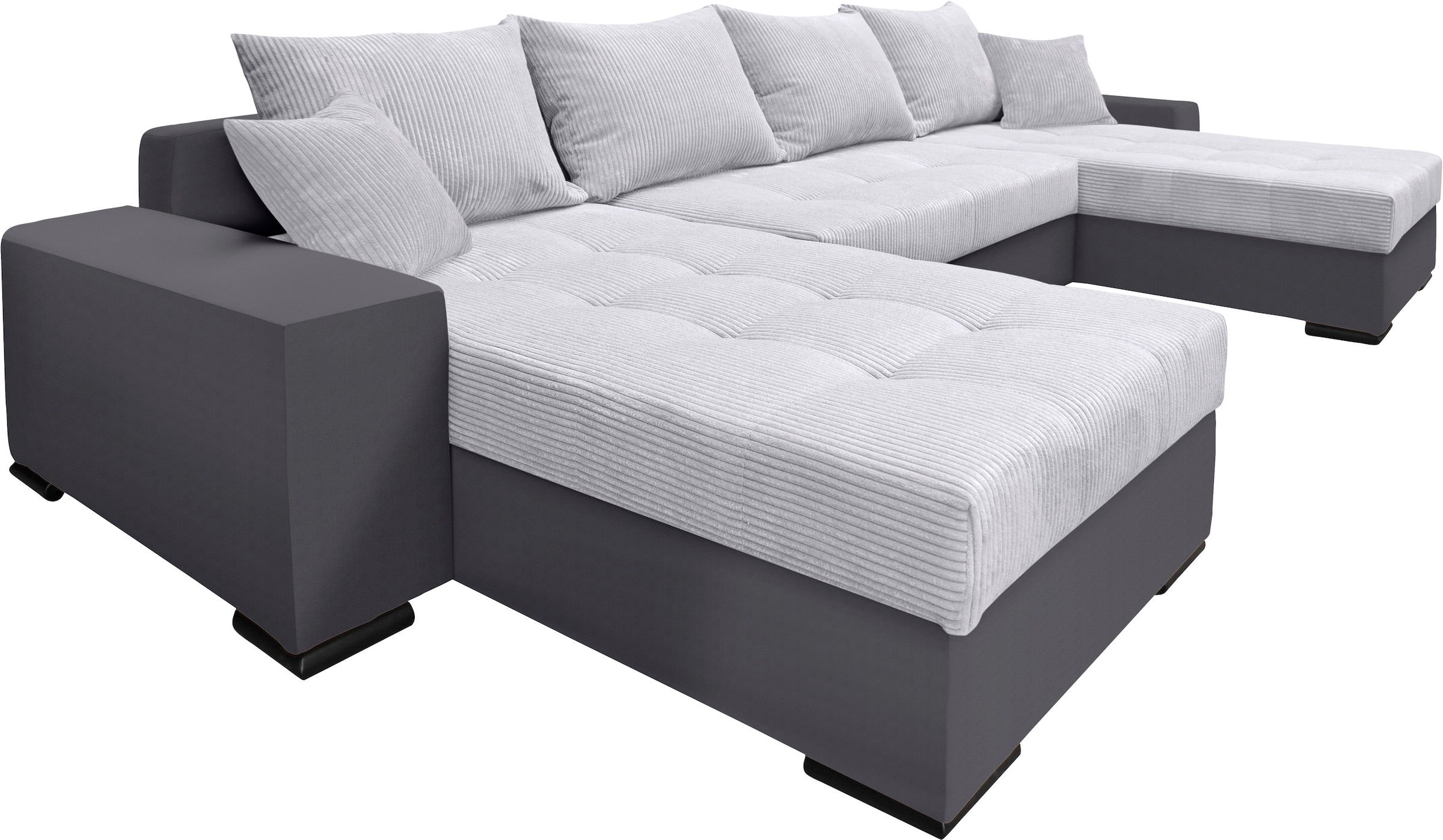COLLECTION AB Wohnlandschaft »XL-Josy U-Form, Breite 313 cm, Cord-/Mix«, inkl. Bettfunktion, Bettkasten, mit 4 gleich großen Rückenkissen